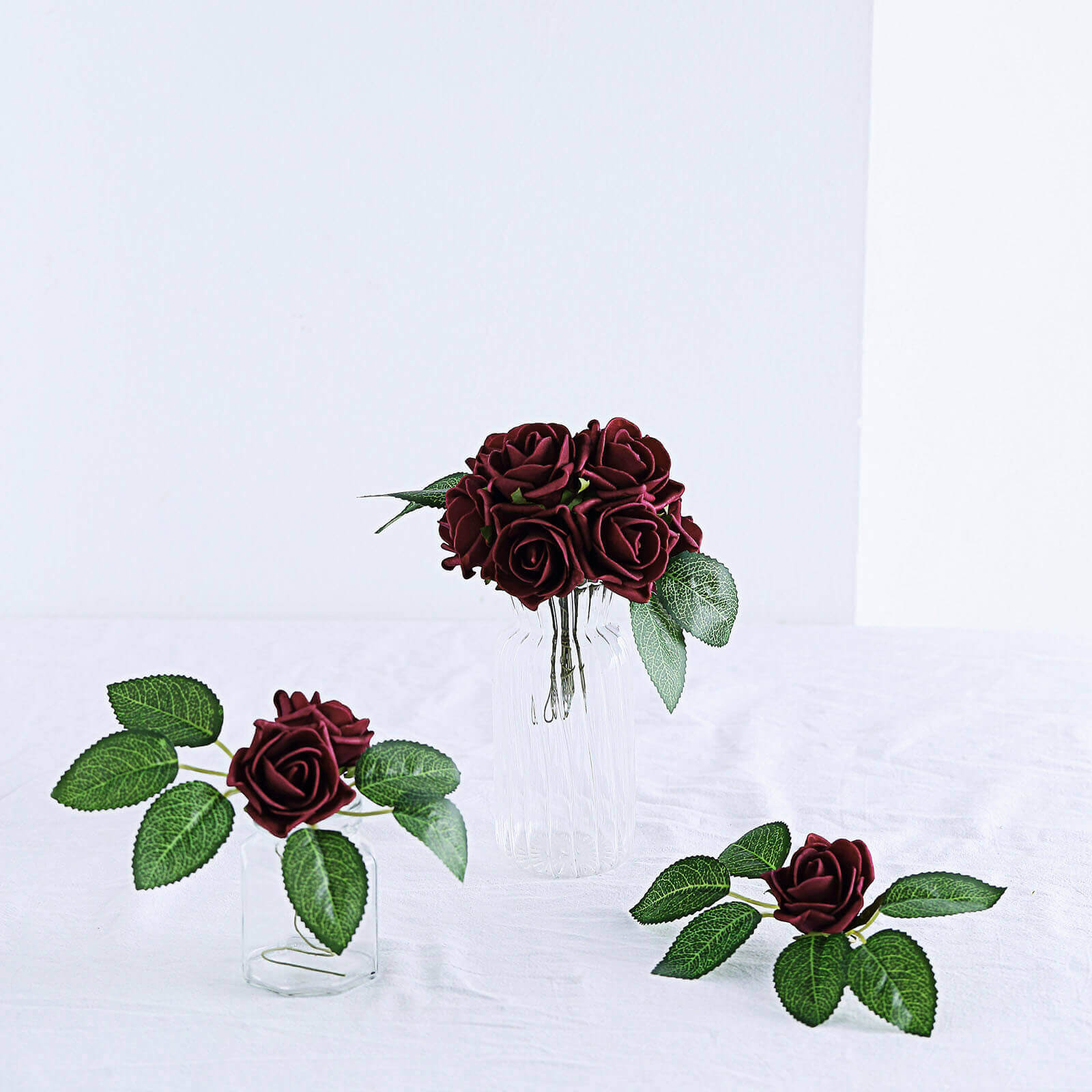 24 Roses 2 Burgundy Artificial Foam Flowers With Stem Wire and Leaves