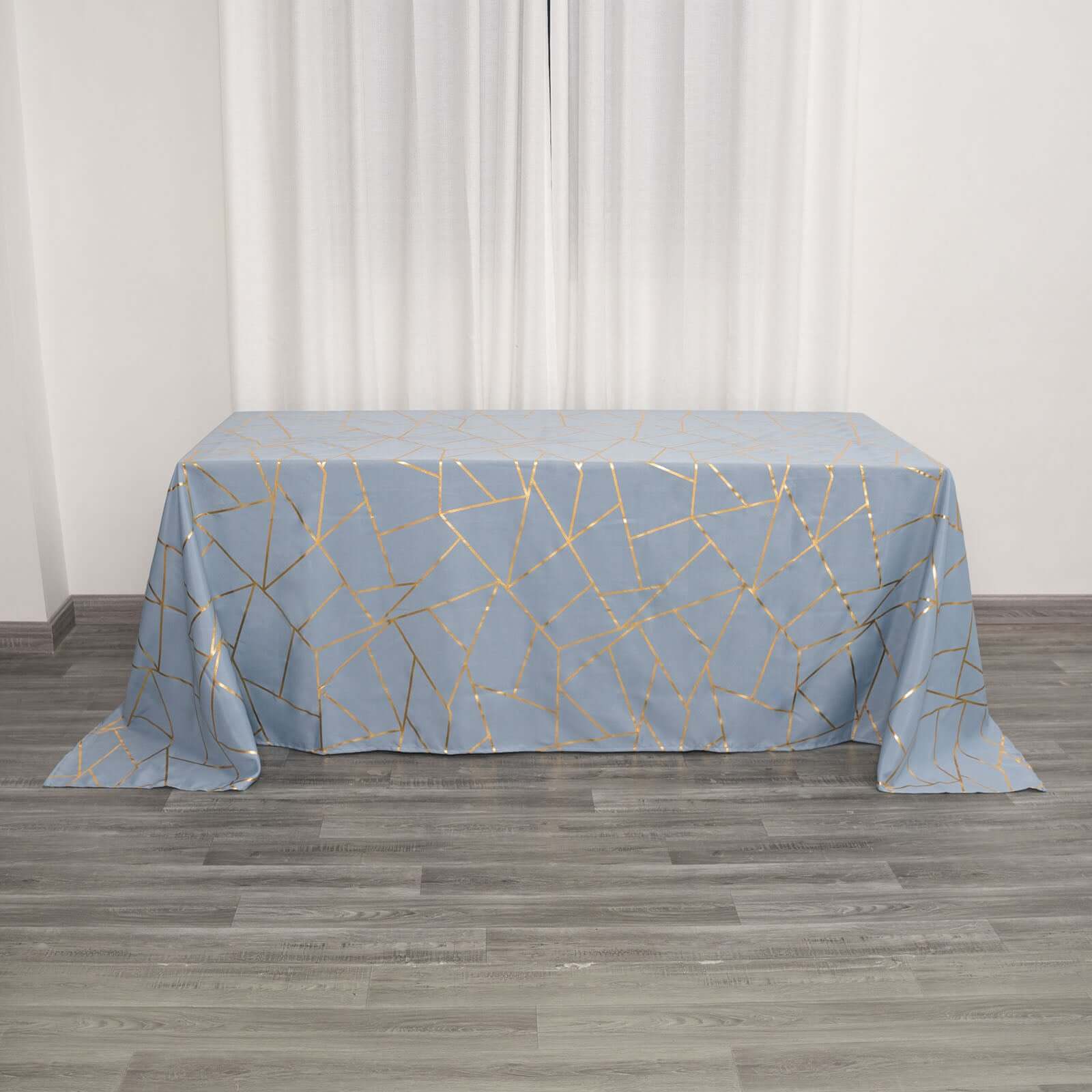 Polyester 60x132 Rectangle Tablecloth Dusty Blue with Gold Foil Geometric Pattern - Wrinkle-Resistant & Durable Table Cover for Weddings & Events