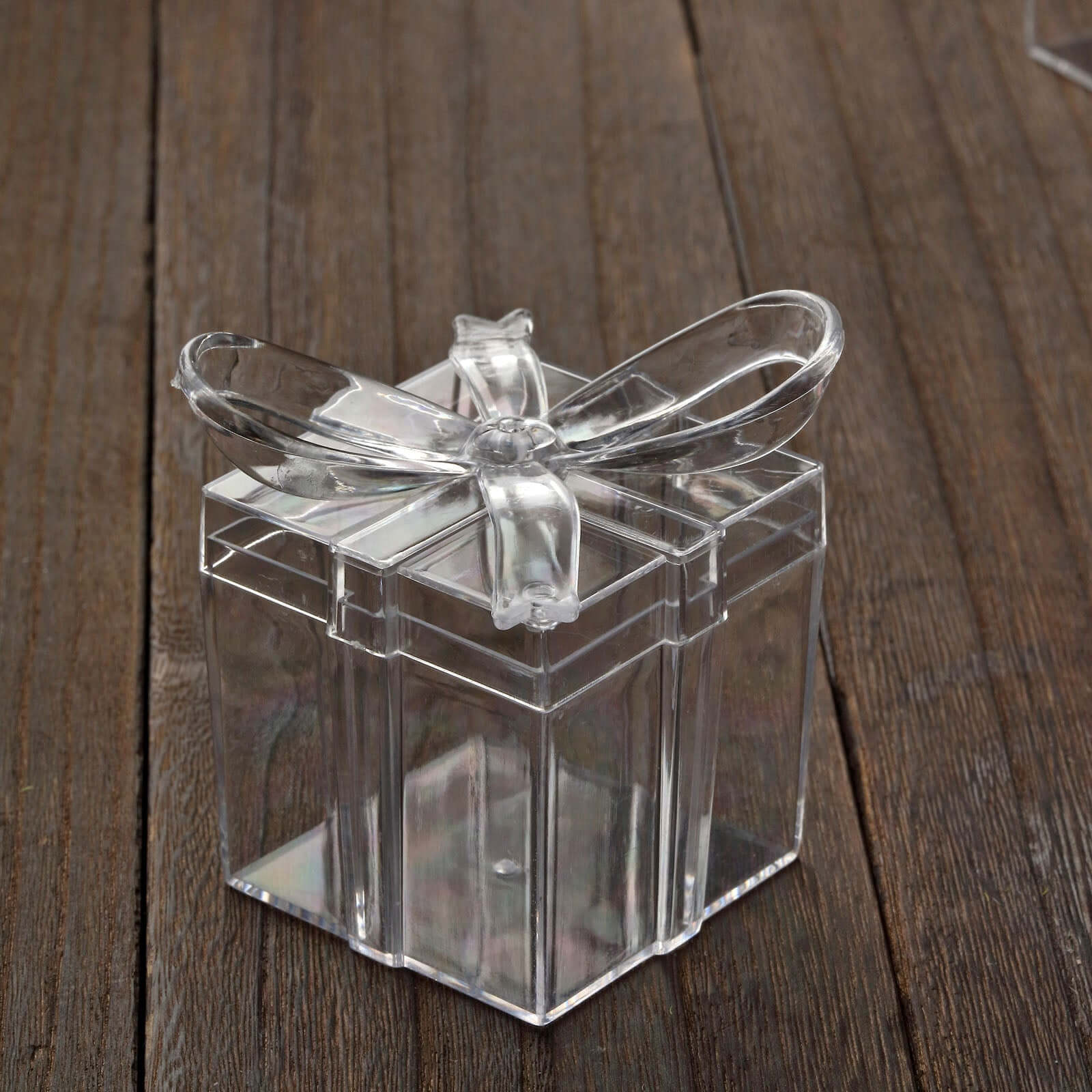 12 Pack 3 Square Clear Bow Top Plastic Party Favor Boxes, Transparent Candy Container Gift Boxes