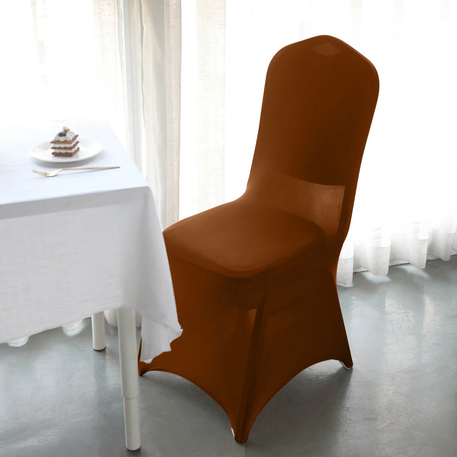 10 Pack Spandex Chair Covers for Banquet Chairs Cinnamon Brown - Durable Reusable Stretch Slip-On Covers