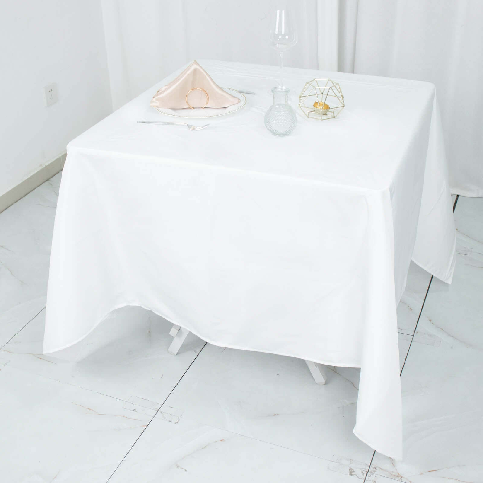 Premium Polyester Square Tablecloth 70x70 White 220GSM Wrinkle-Resistant Table Cover for Stylish Gatherings