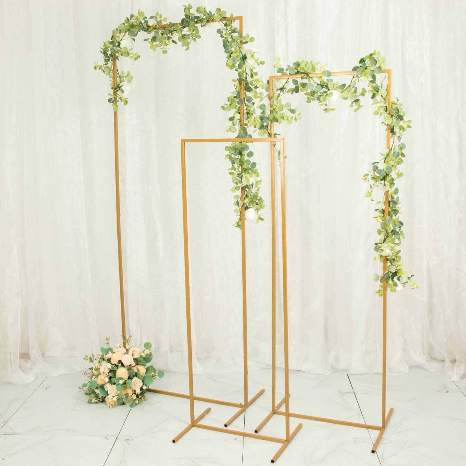 Set of 4 Gold Metal Frame Wedding Arch, Rectangular Backdrop Stand, Floral Display Frame - 3.5ft, 4.5ft, 5.5ft, 6.5ft