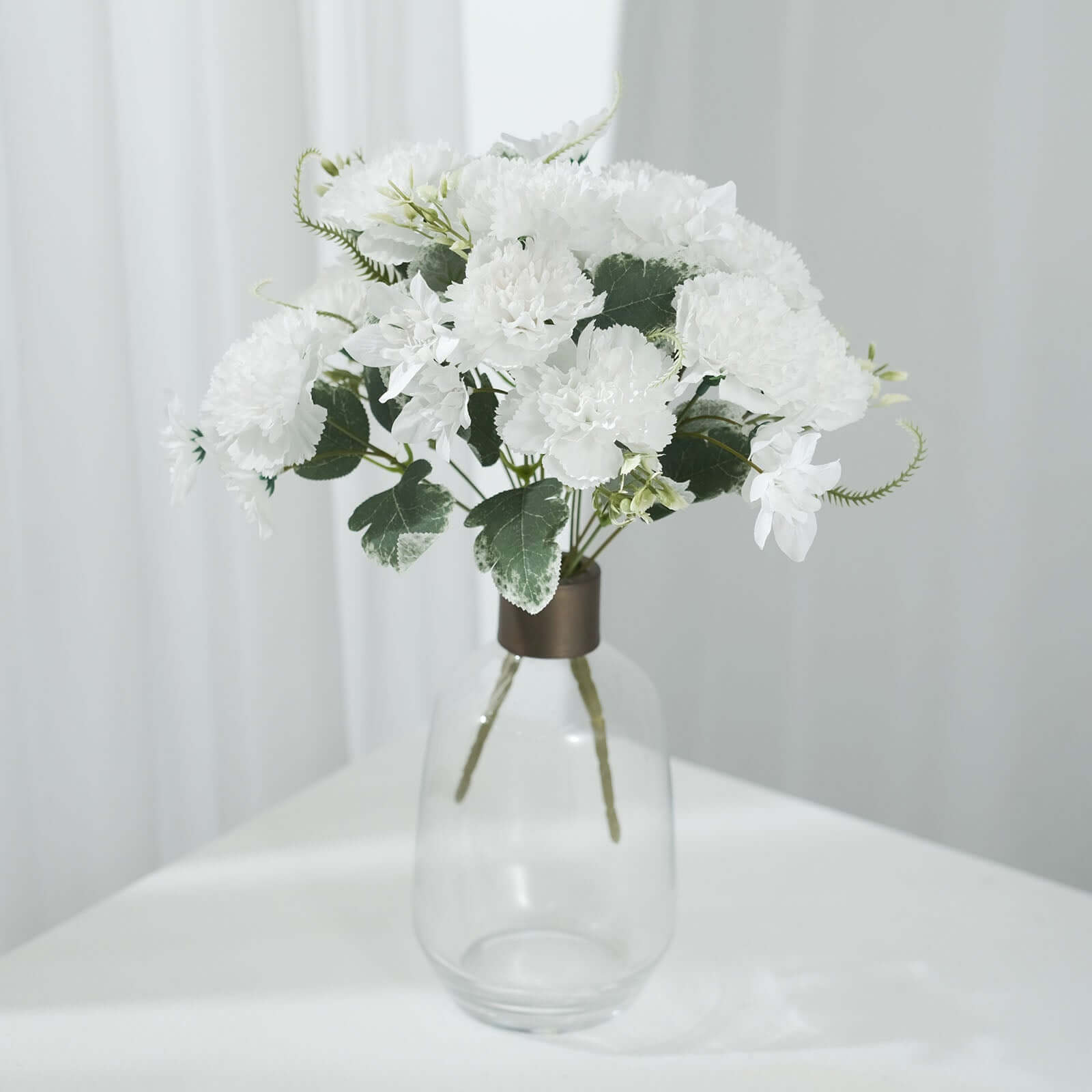 3 Pack 14 White Artificial Silk Carnation Flower Arrangements, Faux Floral Bouquets Bushes