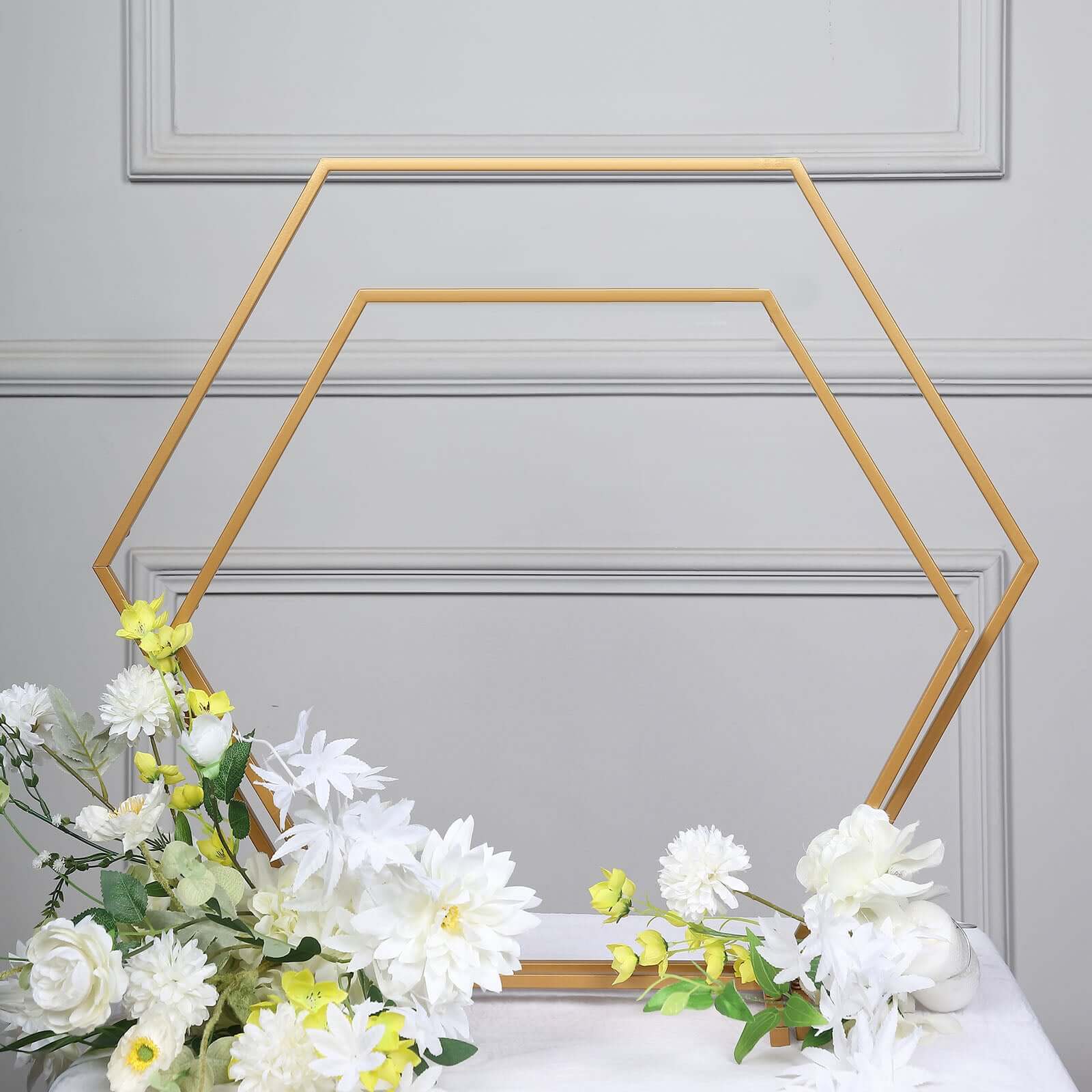 Hexagon Wedding Arch Table Centerpiece Metal Gold - Self-Standing Geometric Flower Balloon Stand 24