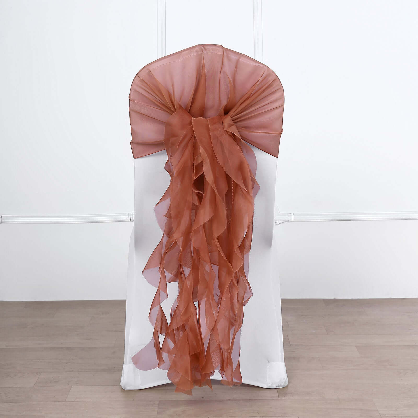 1 Set Chiffon Hoods Chair Sashes with Willow Ruffles Design Terracotta (Rust) - Stylish Chair Bow Decor