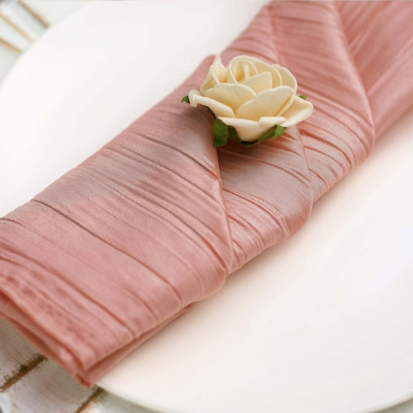 5 Pack Taffeta 20x20 Napkins Dusty Rose - Accordion Crinkle Dinner Napkins