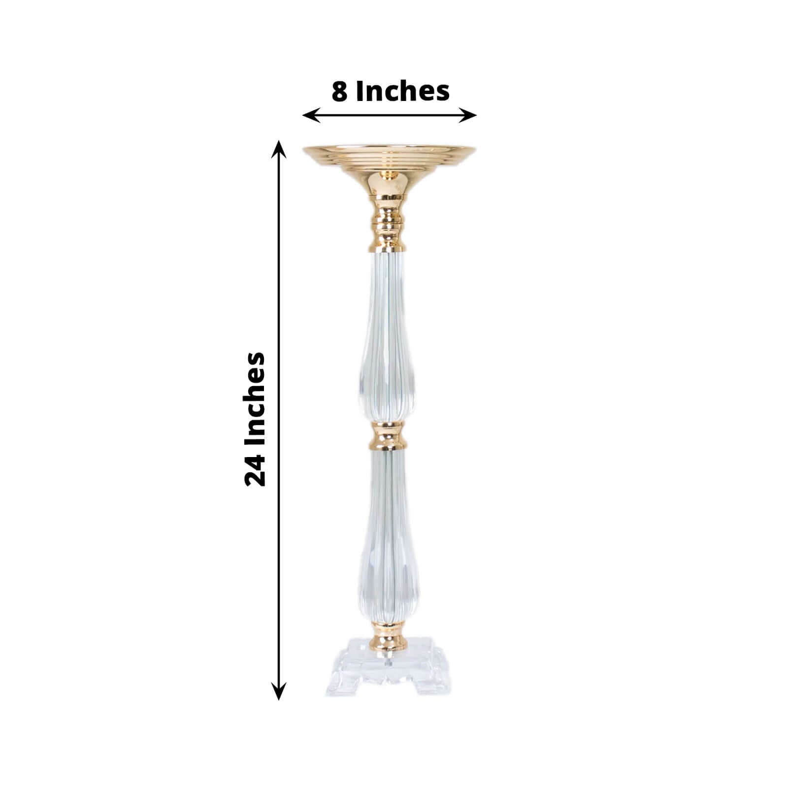 Acrylic Crystal Pillar Candle Stand Gold/Clear - Table Centerpiece and Wedding Flower Bowl Pedestal 24