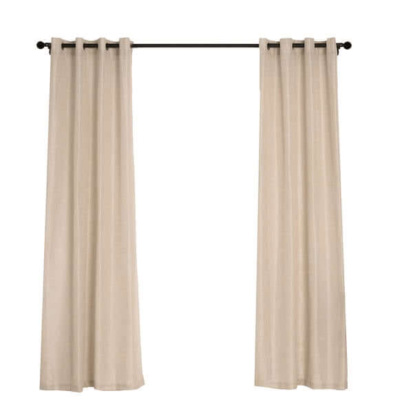 2 Pack Handmade Beige Faux Linen Curtains 52x84, Curtain Panels With Chrome Grommets