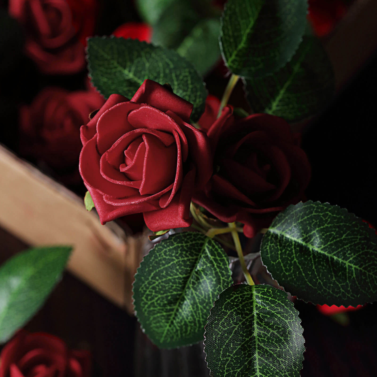 24 Roses 2 Red Artificial Foam Flowers With Stem Wire and Leaves