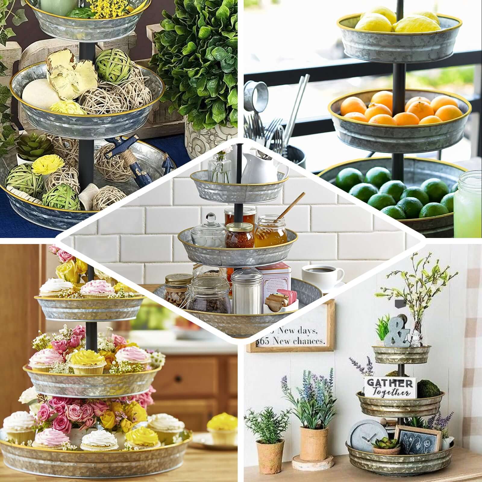 3-Tier Galvanized Metal Cupcake Stand 20 Silver - Sturdy Dessert Serving Tray Platter for Rustic Themed Weddings Backyard Parties & Holiday Spreads