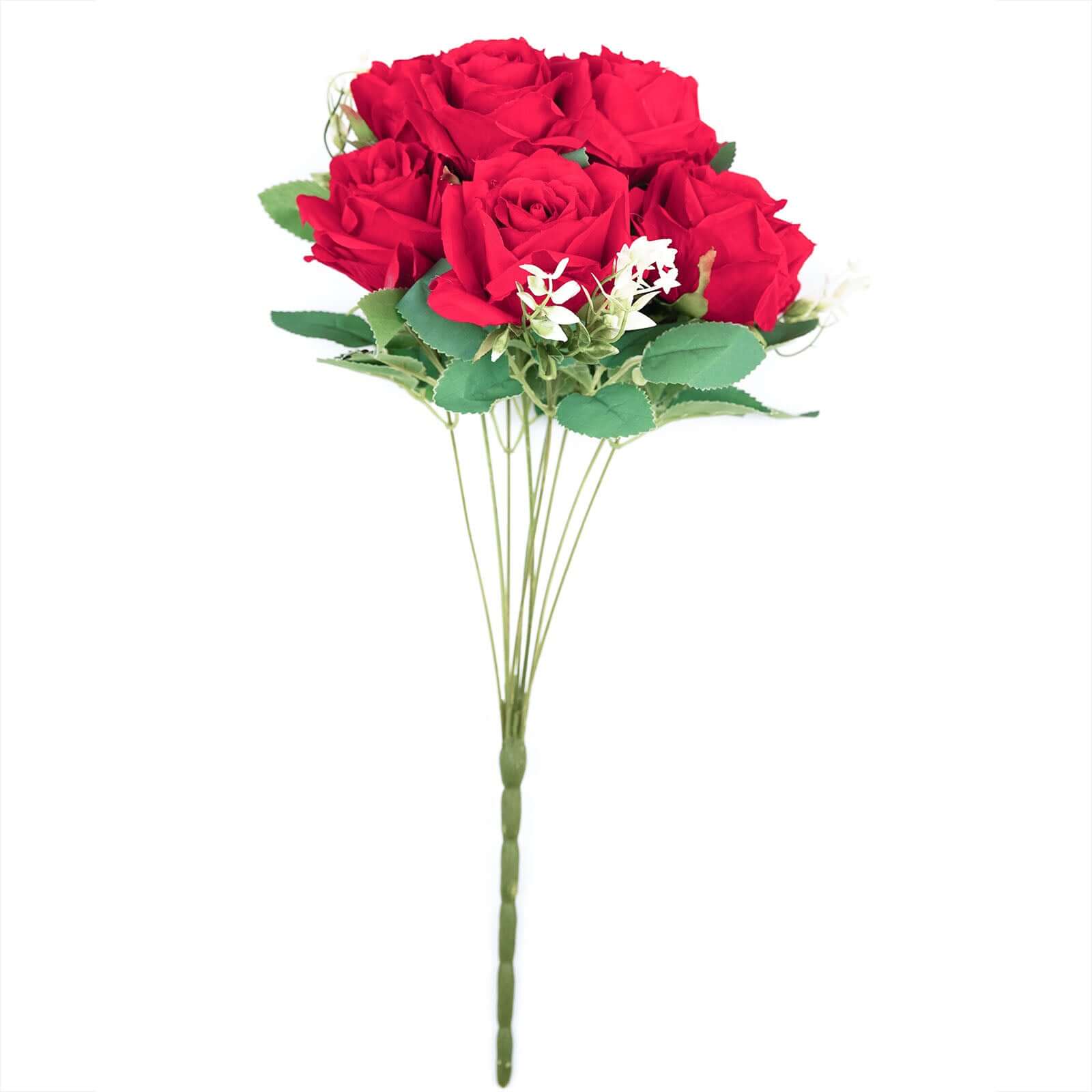 2 Bushes 18 Real Touch Red Artificial Rose Flower Bouquet, Silk Long Stem Flower Arrangements