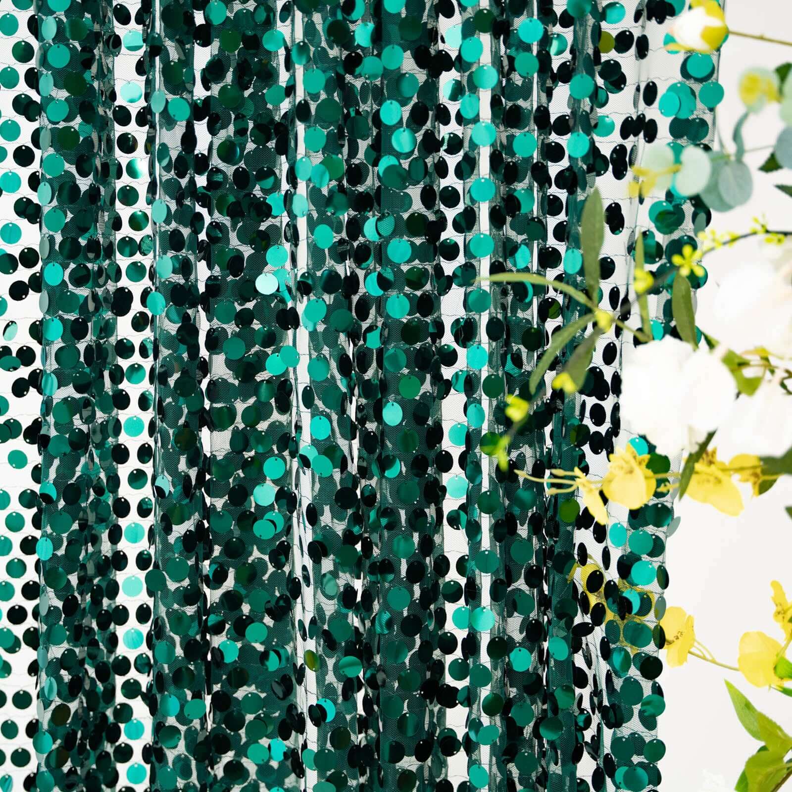 8ftx8ft Hunter Emerald Green Big Payette Sequin Event Curtain Drapes, Backdrop Event Panel