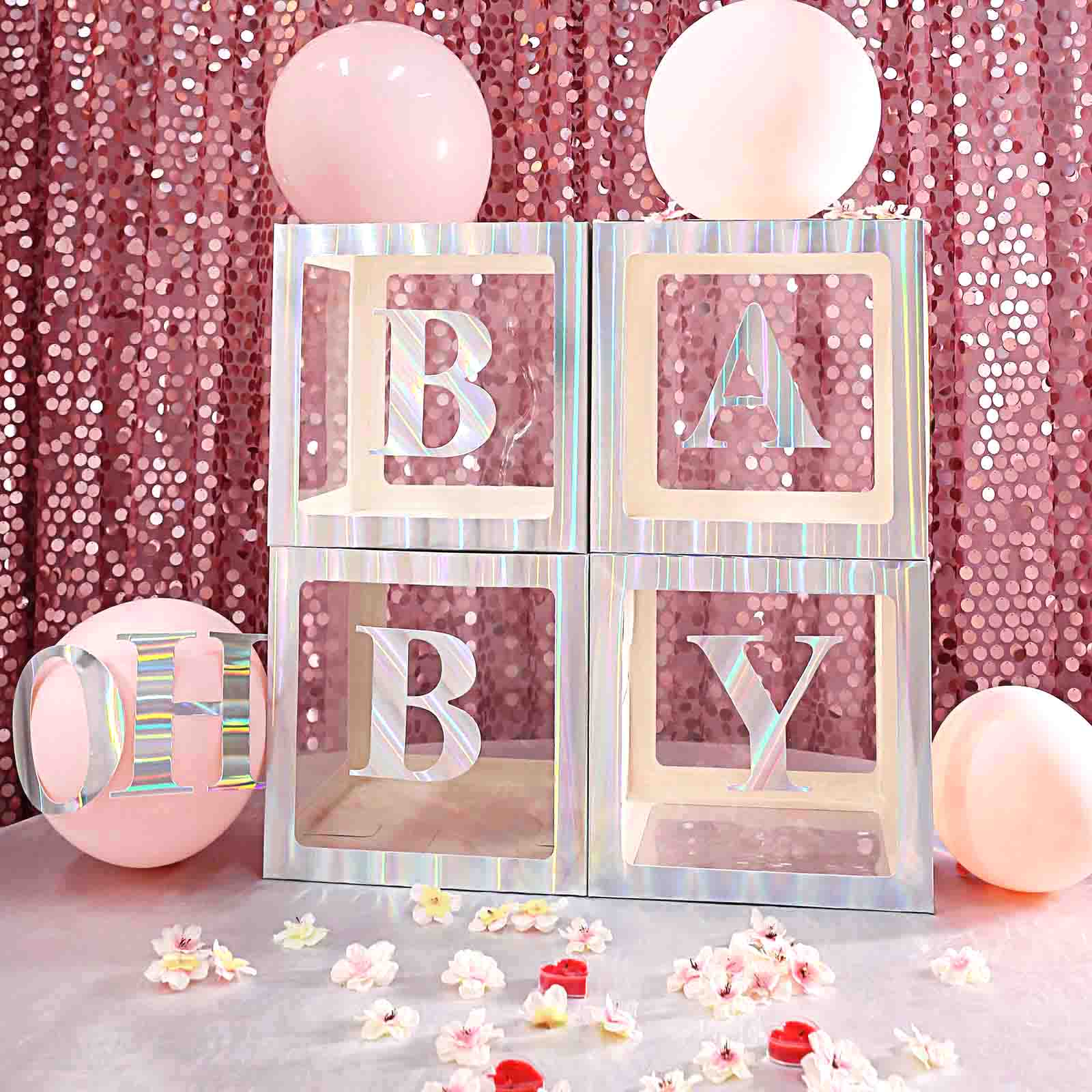 2 Pack 12 Iridescent Clear Baby Shower Party Decoration Boxes, Transparent DIY Balloon Boxes