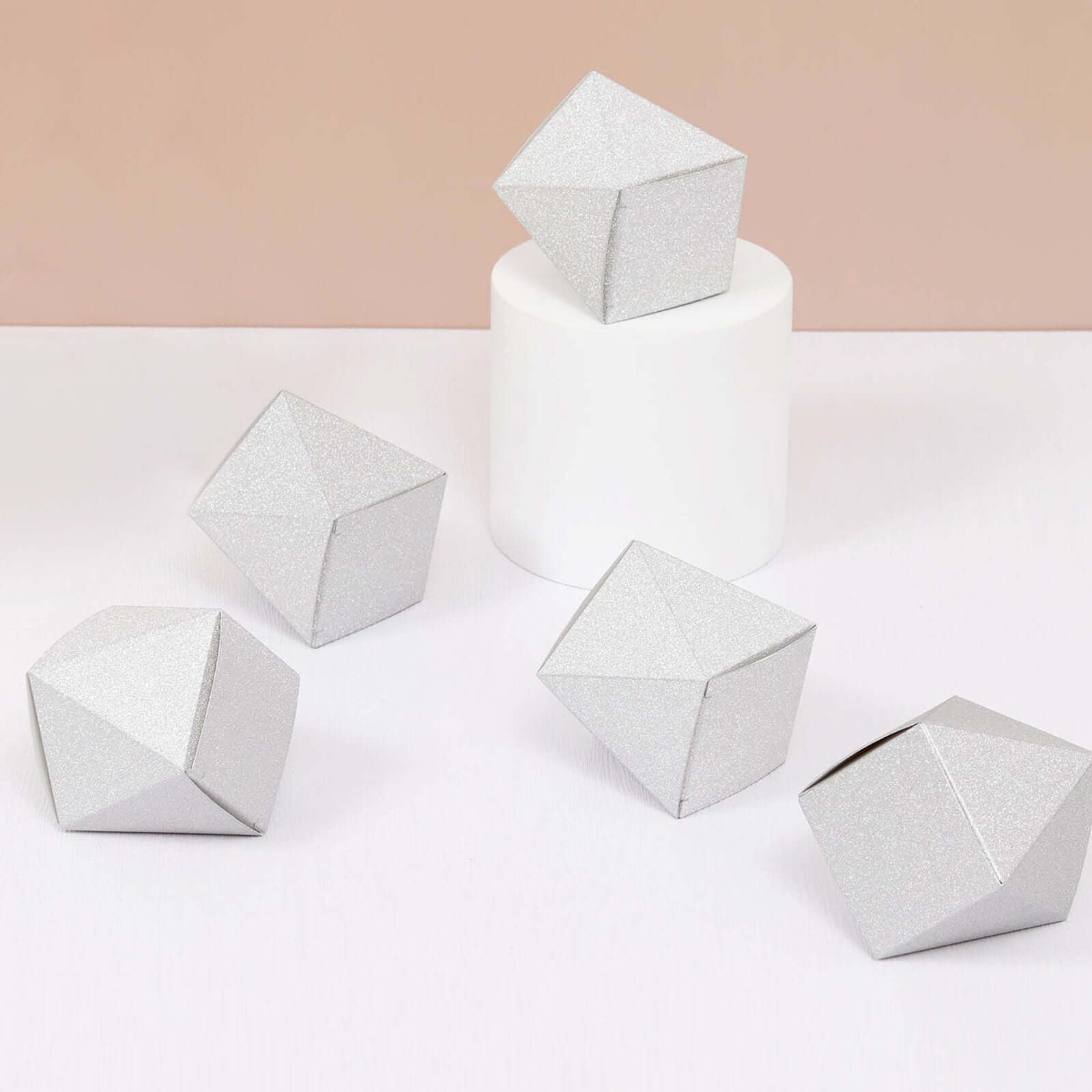 25 Pack 2x3 Geometric Silver Glitter Wedding Favor Candy Gift Box