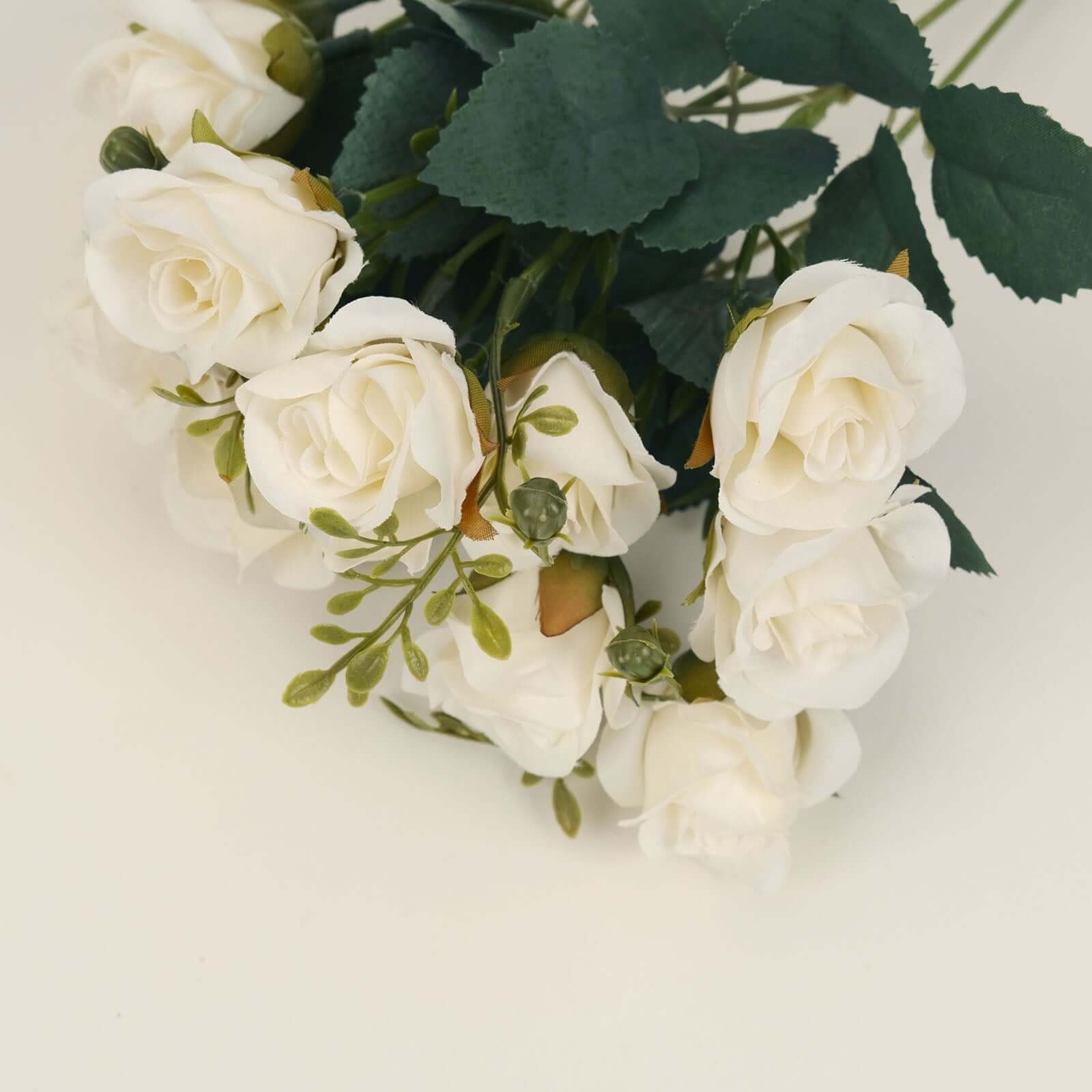 2 Pack 12 Ivory Artificial Open Rose Flower Arrangements, Small Faux Floral Bouquets