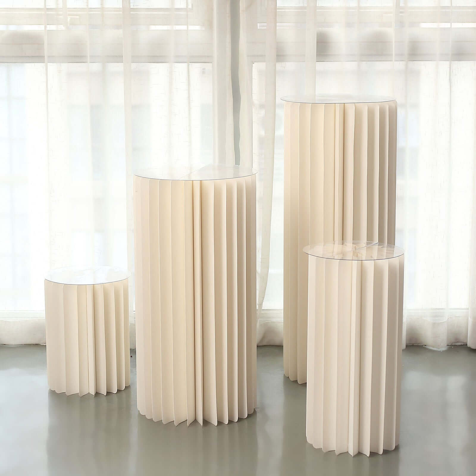 40 Ivory Cylinder Display Column Stand, Pillar Pedestal Stand With Top Plate