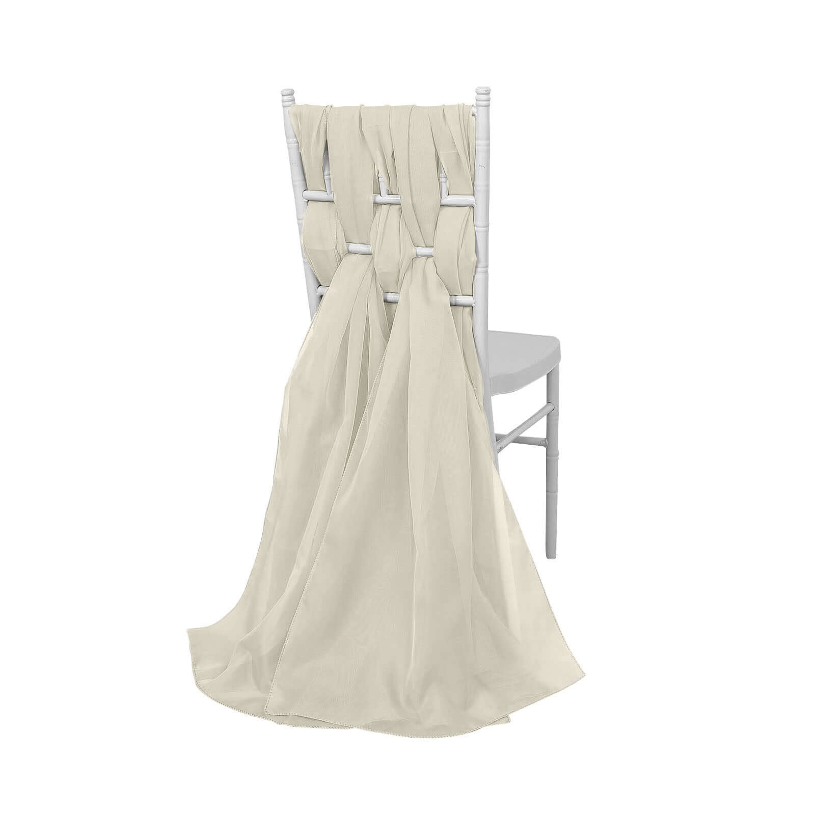 5 Pack Premium Chiffon Chair Sashes Beige - Soft & Lightweight Designer Chair Bows 22x78