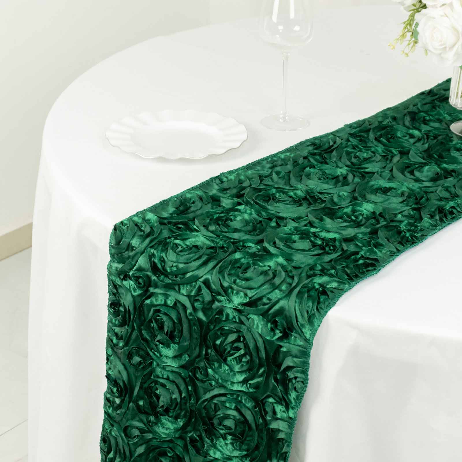 Rosette Satin 14x108 Table Runner Hunter Emerald Green - Grandiose Design