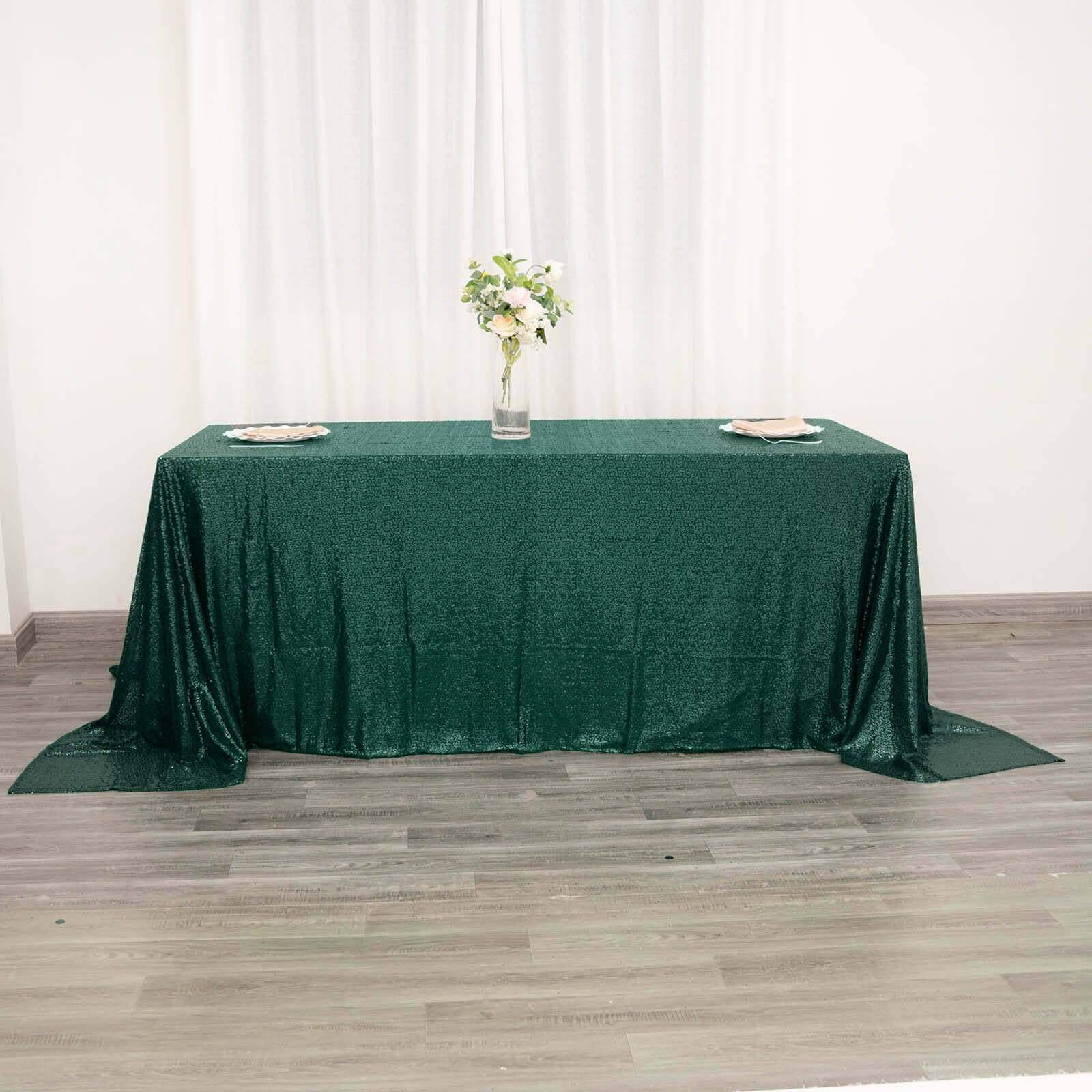 Sequin 90x132 Rectangle Tablecloth Hunter Emerald Green - Seamless Sparkly Table Cover