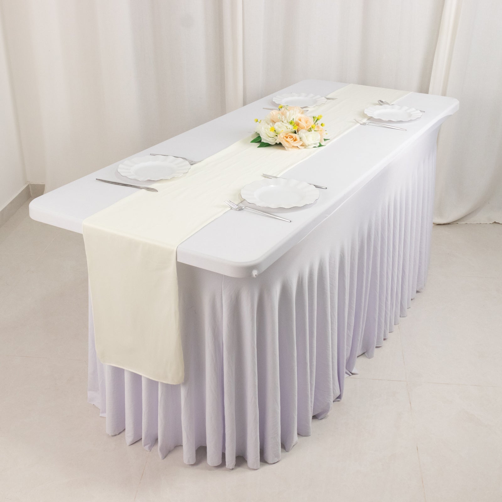 Premium Scuba Polyester 12x108 Table Runner Ivory - Wrinkle-Free Table Linen