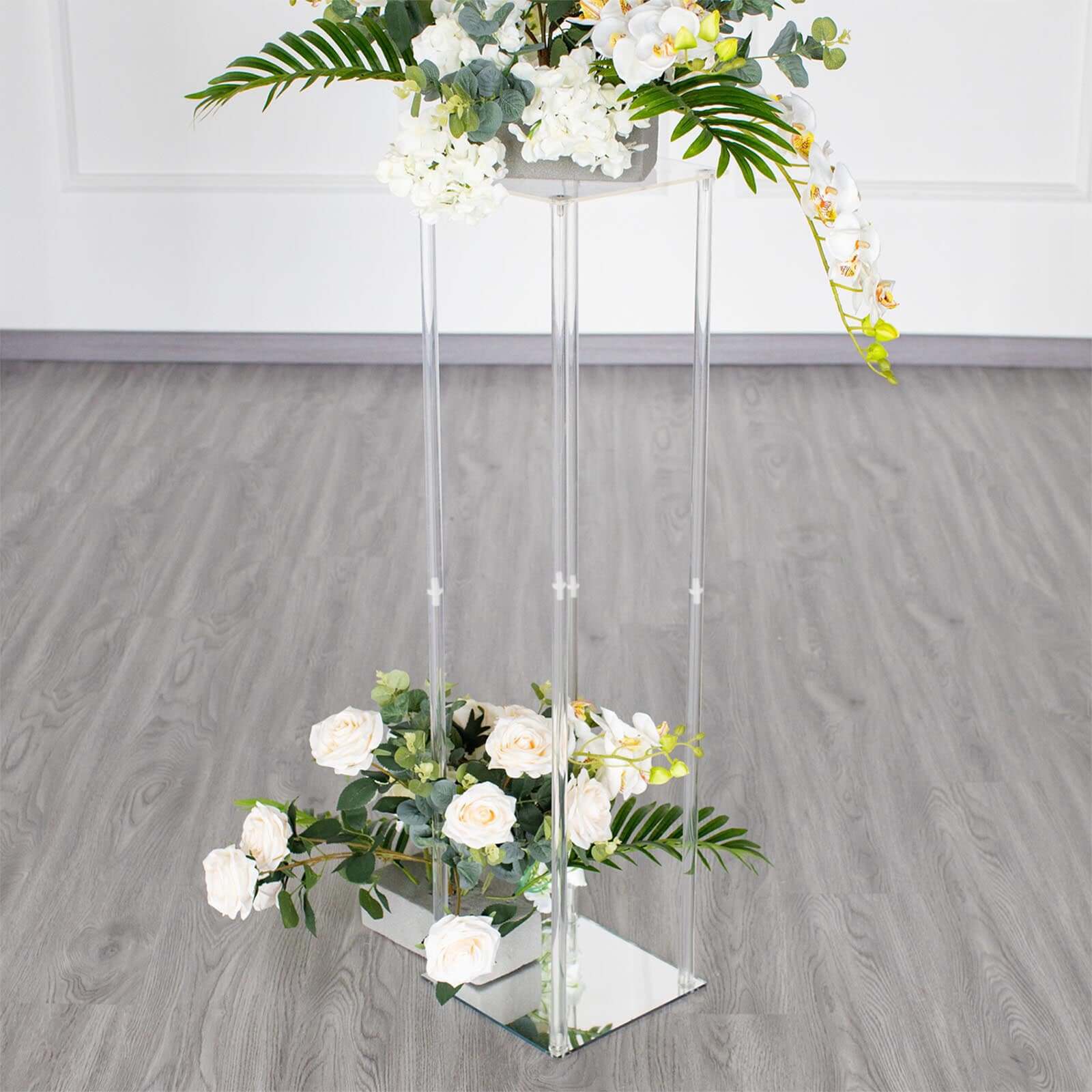 Acrylic Floor Vase Flower Stand with Square Mirror Base Clear - Durable Wedding Column Centerpiece for Events 40