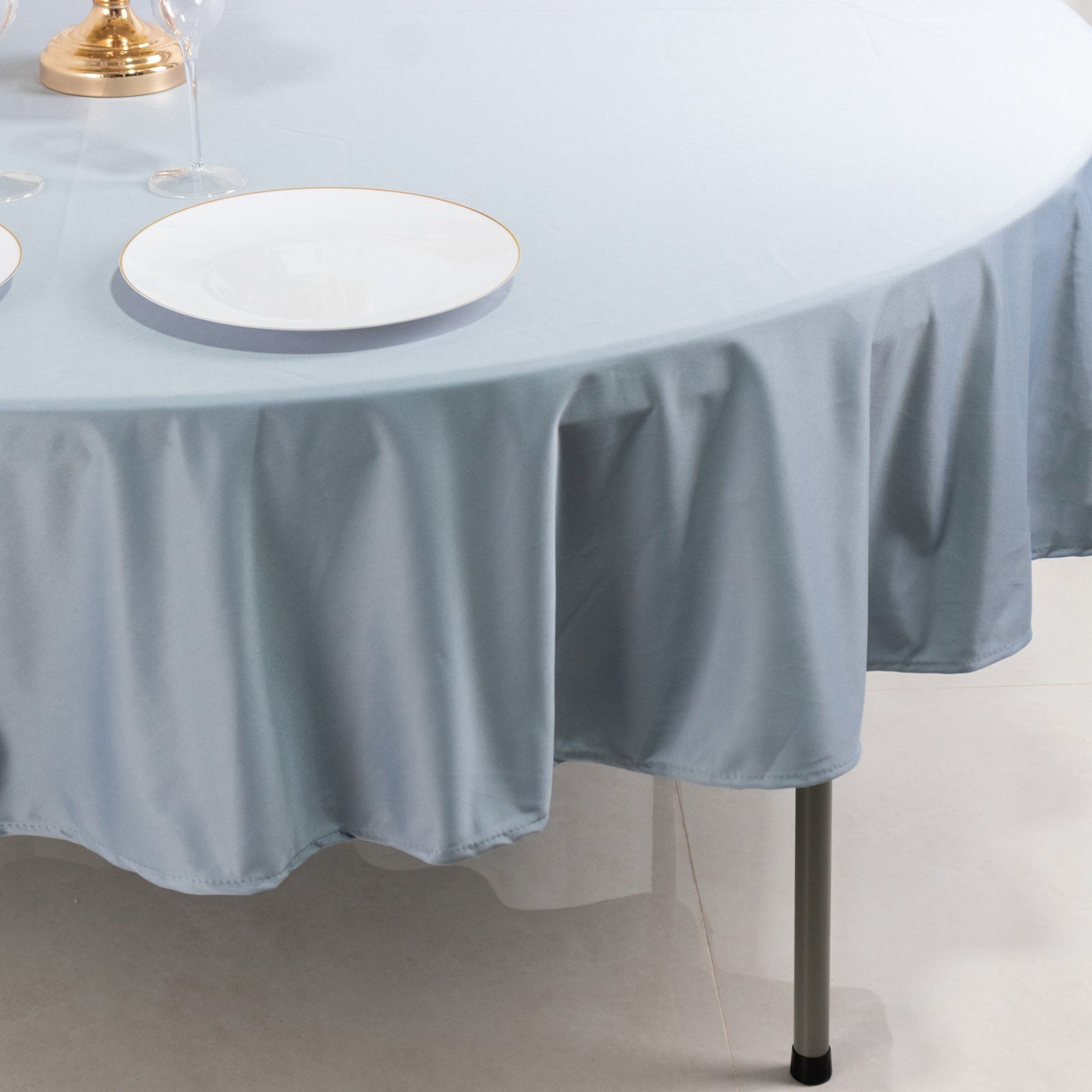 Satin 132 Round Tablecloth Dusty Blue - Stylish Seamless Table Cover