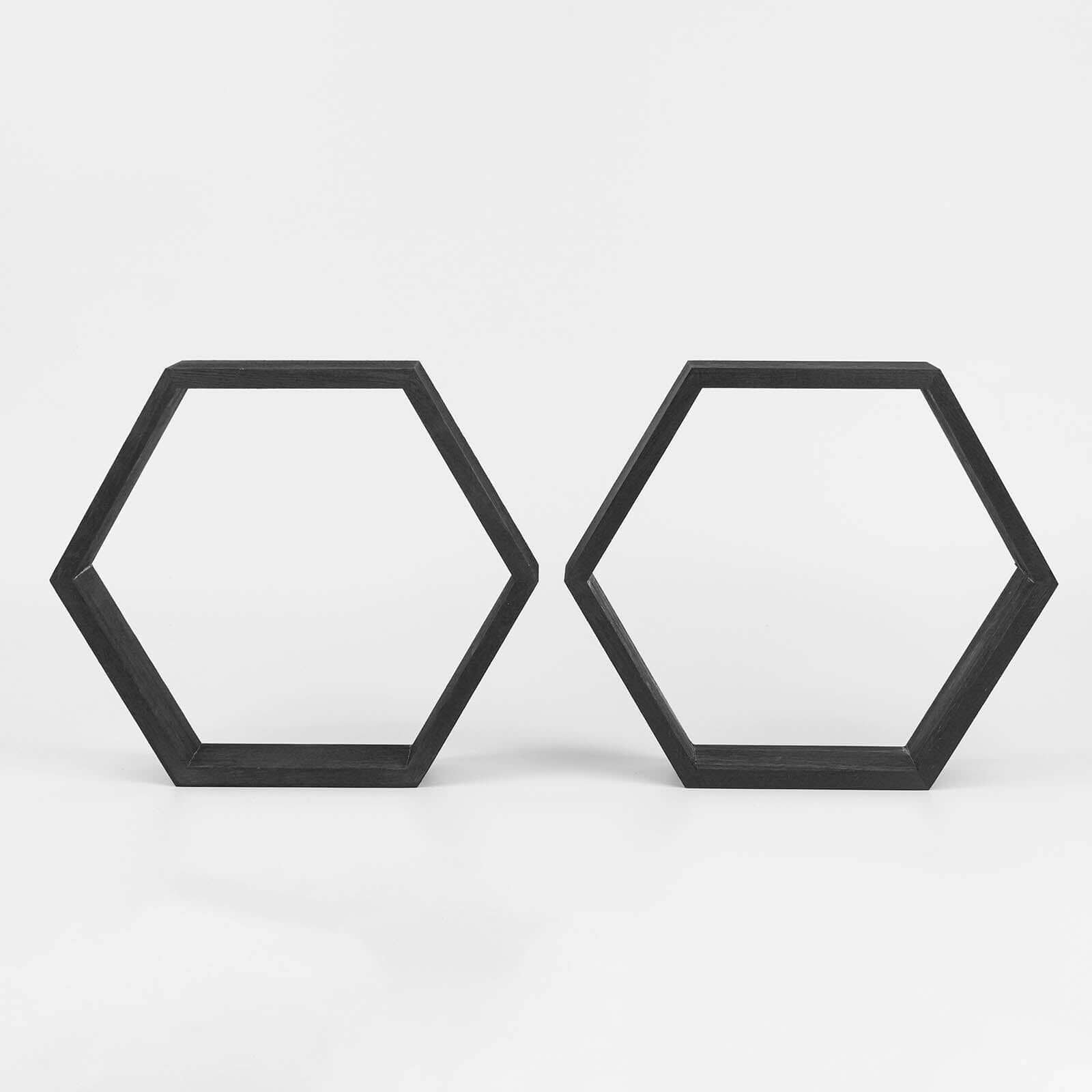 2 Pack 9 Tall Hexagon Black Wood Centerpiece, Geometric Terrarium Honeycomb Storage Shelf