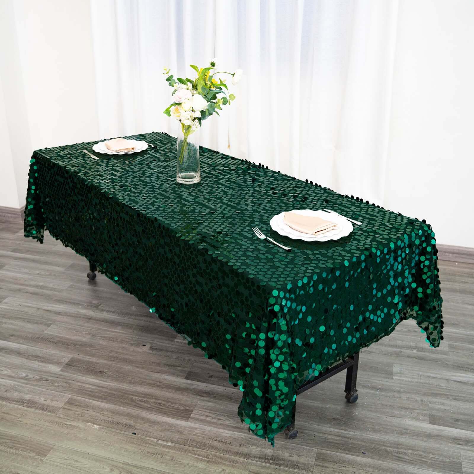 Sequin 60x102 Rectangle Tablecloth Hunter Emerald Green - Big Payette Design for Modern Gatherings