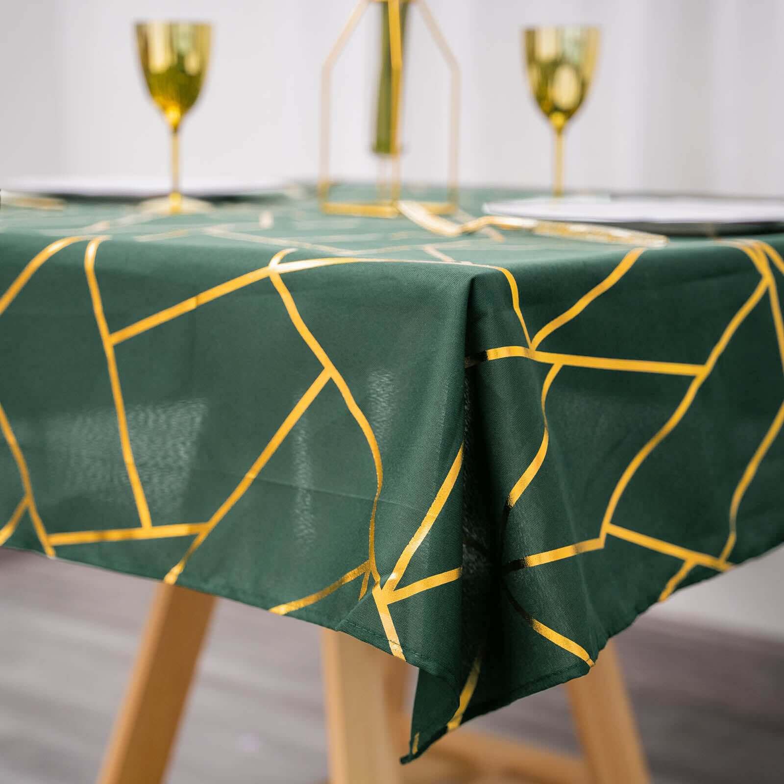 Polyester 54x54 Table Overlay Square Tablecloth Hunter with Gold Foil Geometric Pattern - Wrinkle-Resistant & Durable Table Topper