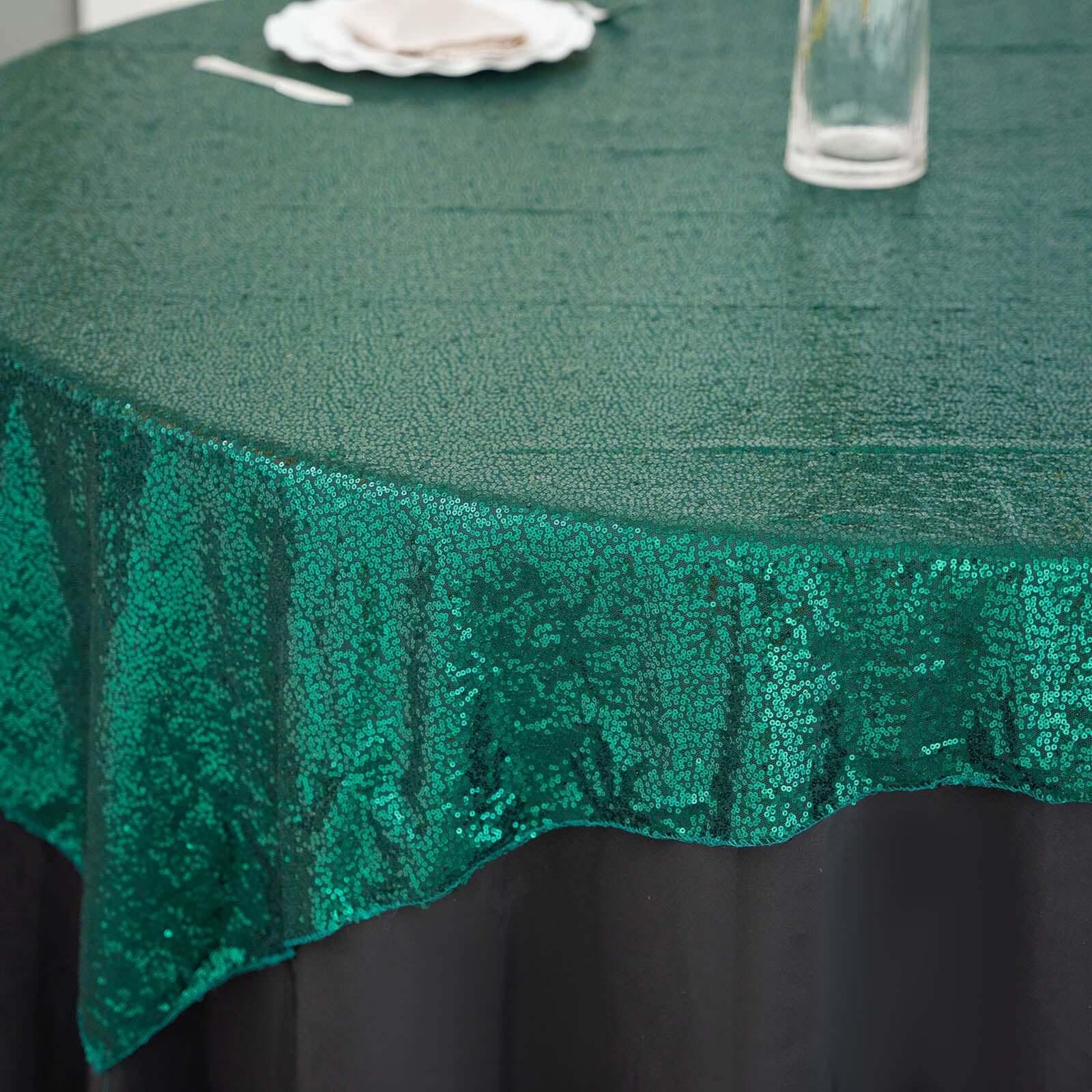 Sequin 60x60 Table Overlay Square Tablecloth Hunter Emerald Green - Luxe Wedding Table Topper