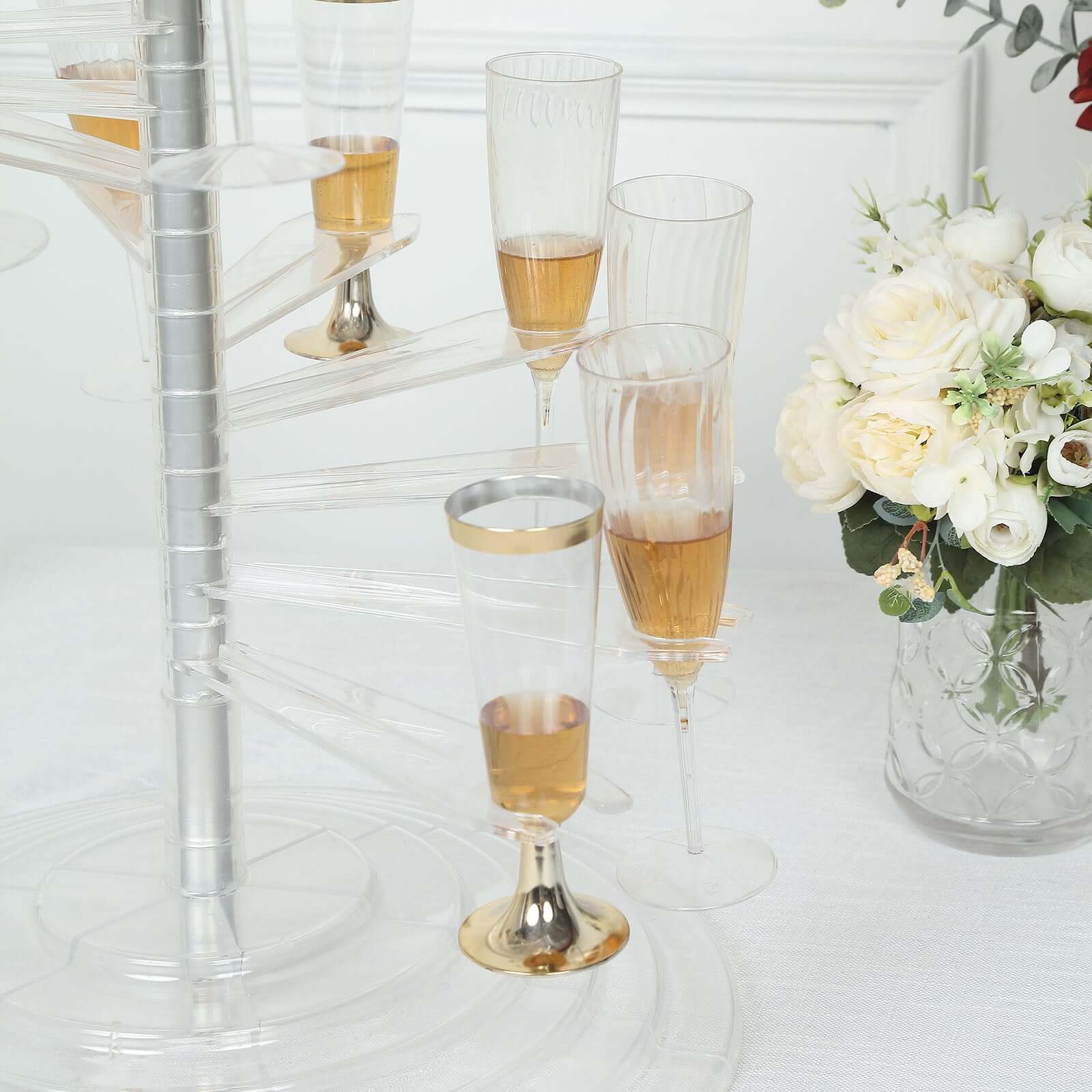 Champagne Glass Holder Tower Clear Acrylic Spiral Design - Flute Display Rack Cocktail Tree Stand with 40 Holders for Professional & Home Use 4.5ft