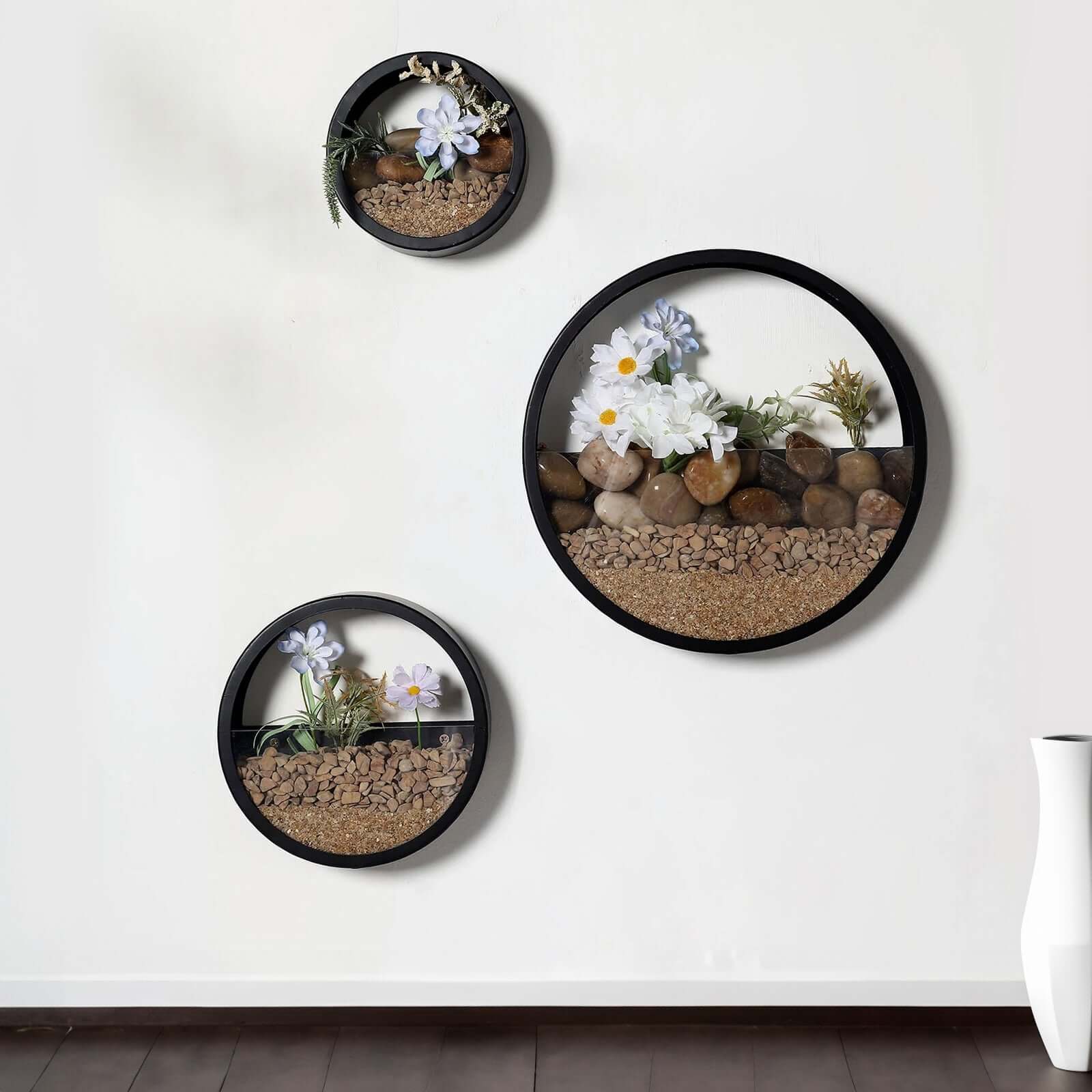 Set of 3 Black Half Moon Wall Planters, Round Metal Wall Hanging Planter, Modern Indoor Outdoor Terrarium - 6,8,12