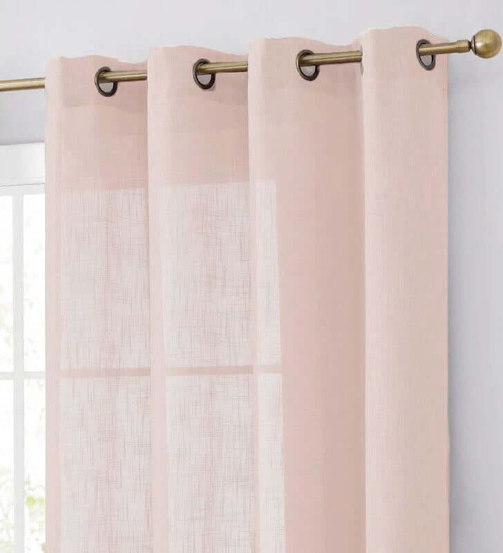 2 Pack Handmade Blush Faux Linen Curtains 52x64, Curtain Panels With Chrome Grommets -