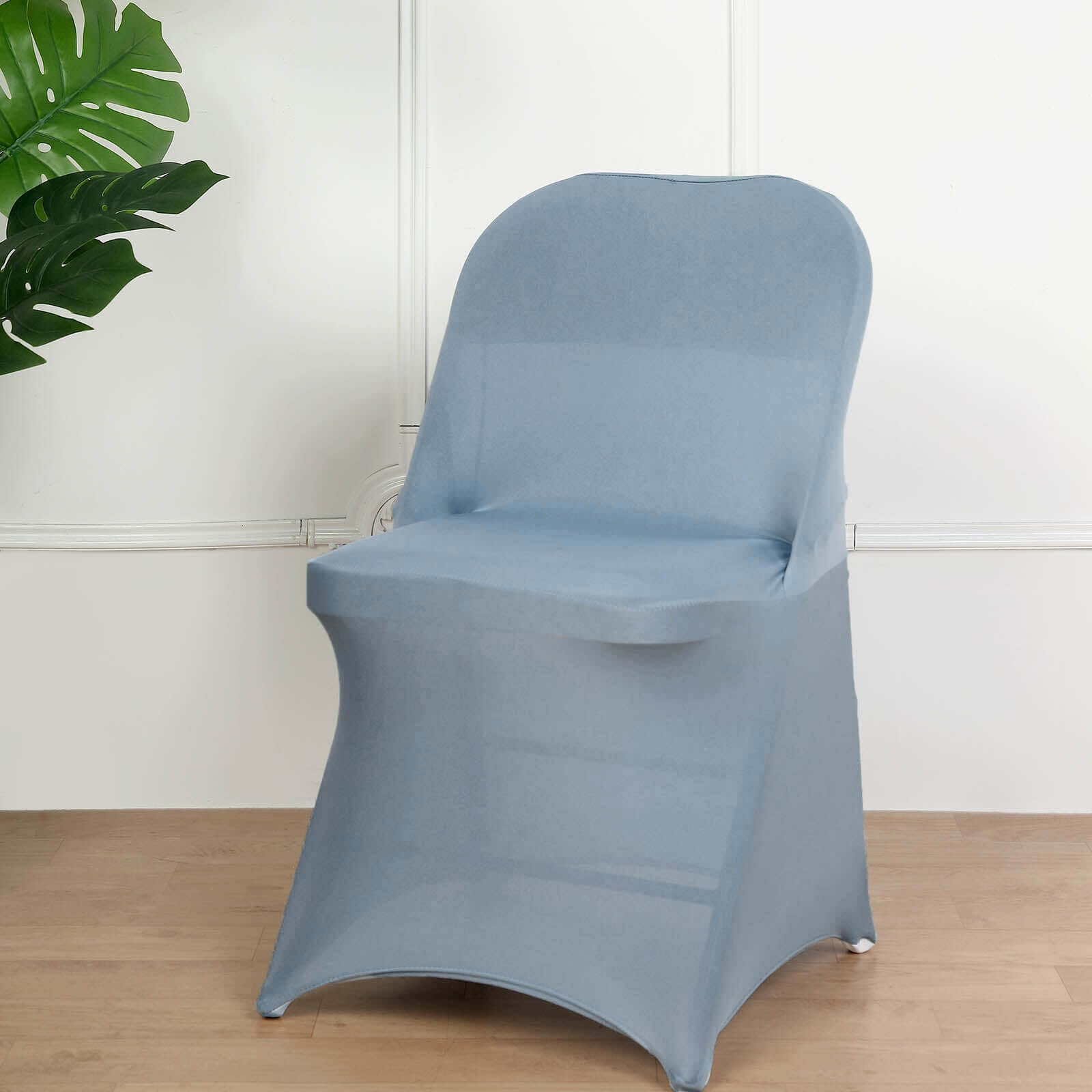 Stretch Spandex Chair Cover Dusty Blue for Folding Chairs - Reusable & Wrinkle-Resistant 160GSM Fitted Slipcover