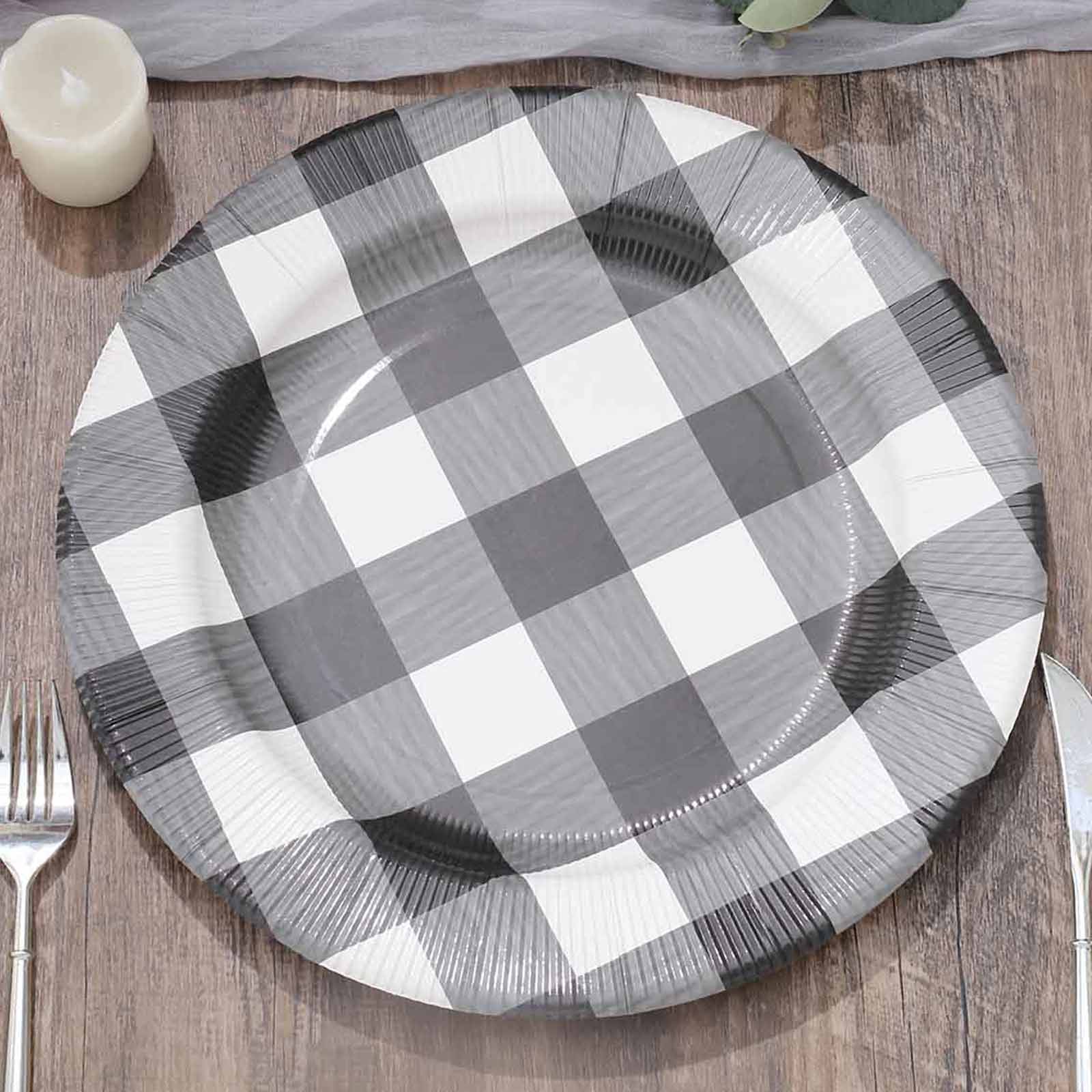 10-Pack Disposable Table Placemats in Black/White with Buffalo Plaid Design - Checkered 50GSM Cardboard Placemats 13