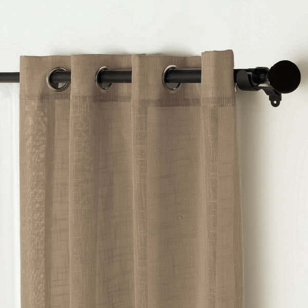 2 Pack Handmade Taupe Faux Linen Curtains 52x64, Curtain Panels With Chrome Grommets