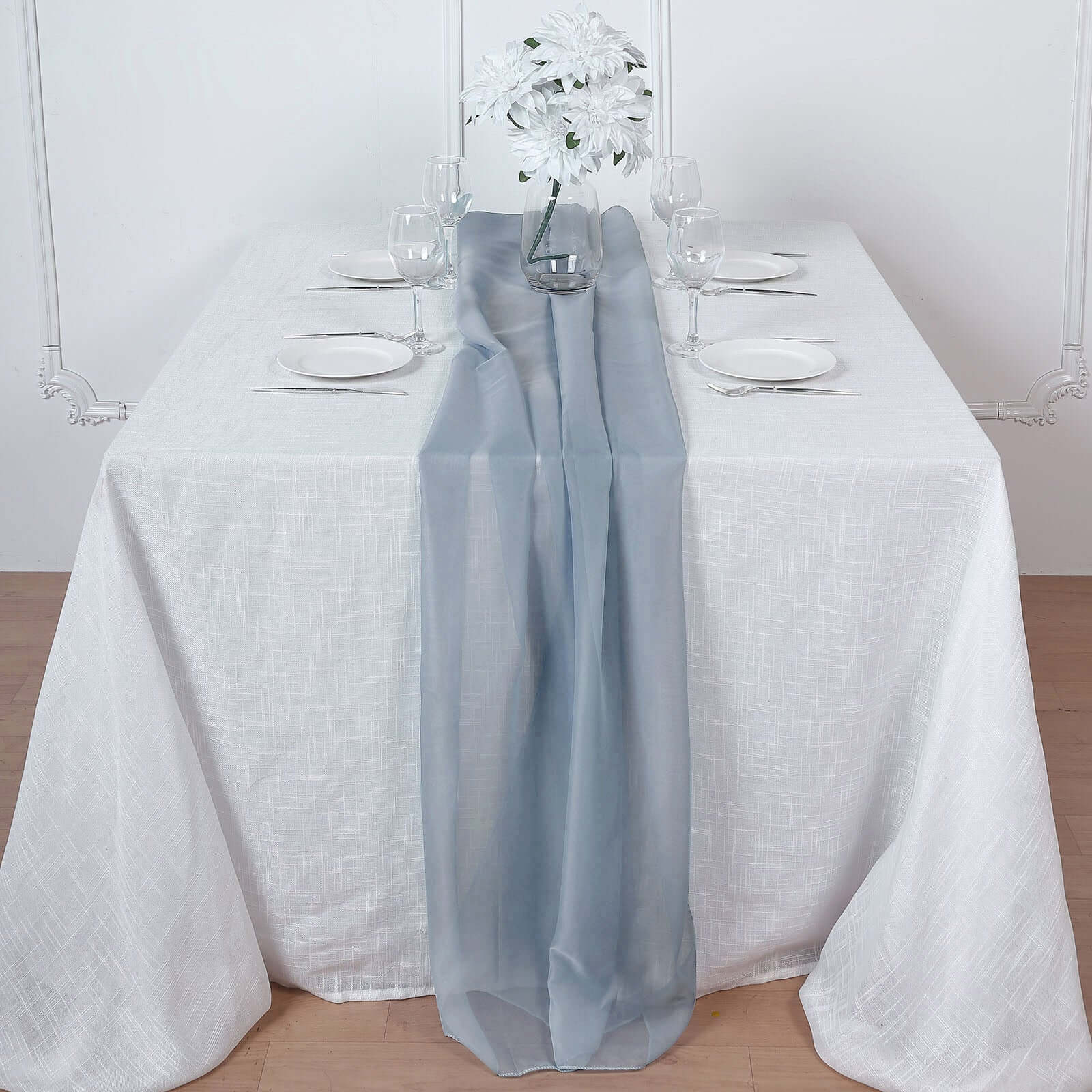 Premium Chiffon 6ft Table Runner Dusty Blue - Flowy & Lightweight Table Decor