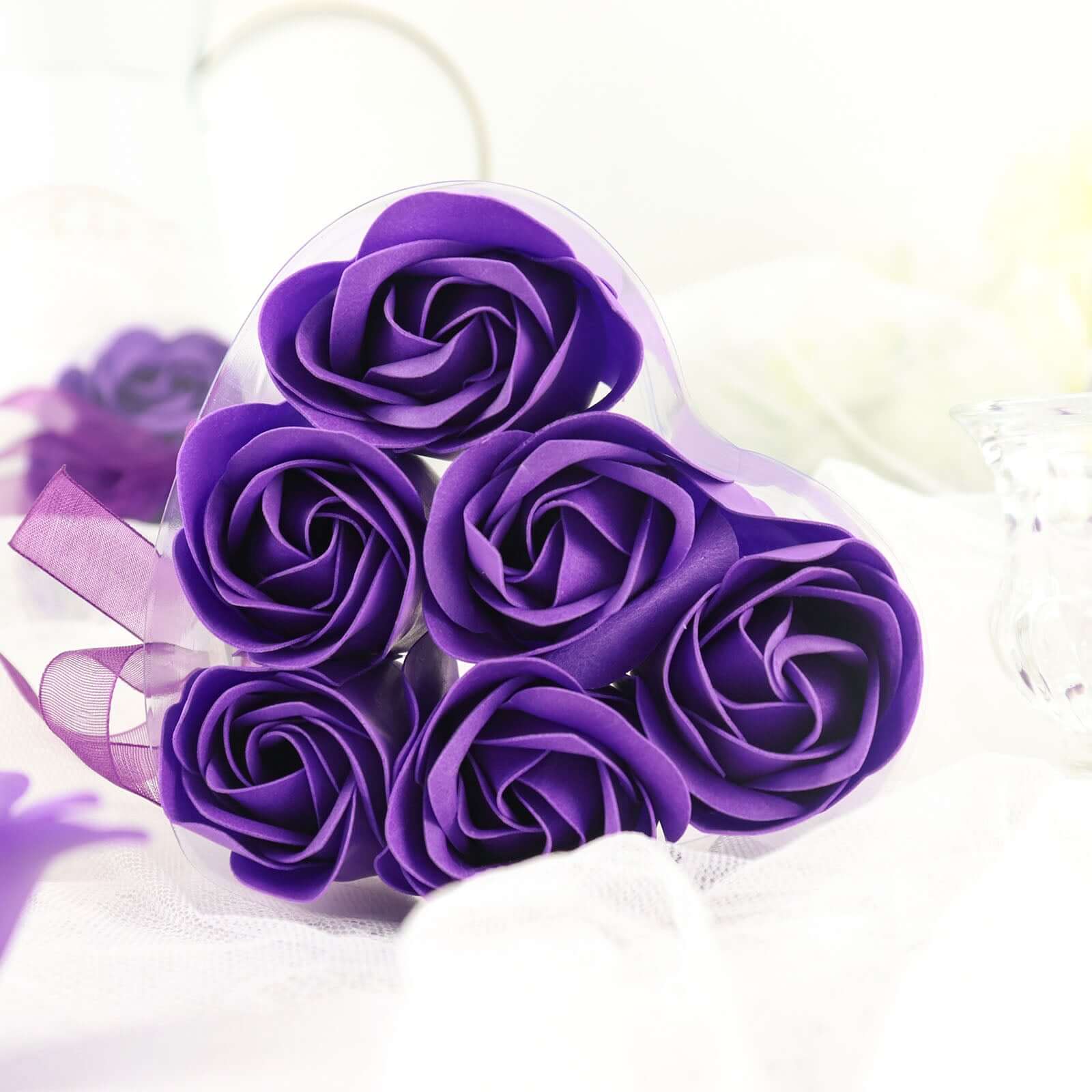 4 Pack 24 Pcs Purple Scented Rose Soap Heart Shaped Party Favors With Gift Boxes And Ribbon