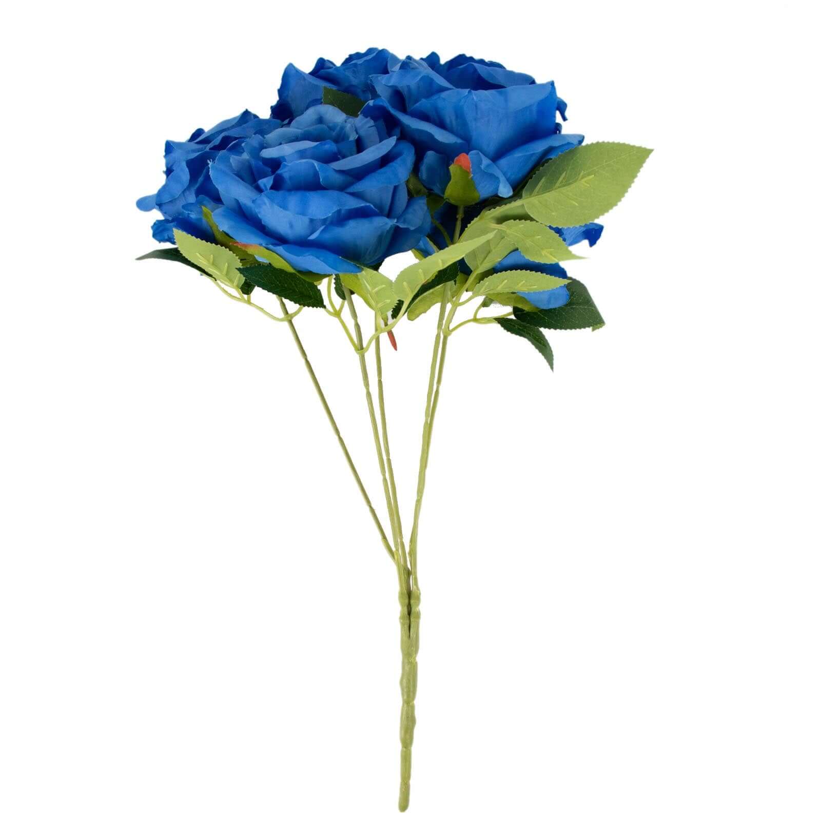 2 Bushes 17 Royal Blue Premium Silk Jumbo Rose Flower Bouquet, High Quality Artificial Wedding Floral Arrangements