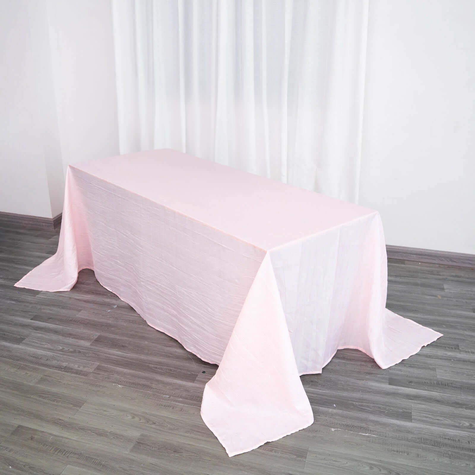 Taffeta 90x132 Rectangle Tablecloth Blush - Seamless Accordion Crinkle Table Cover