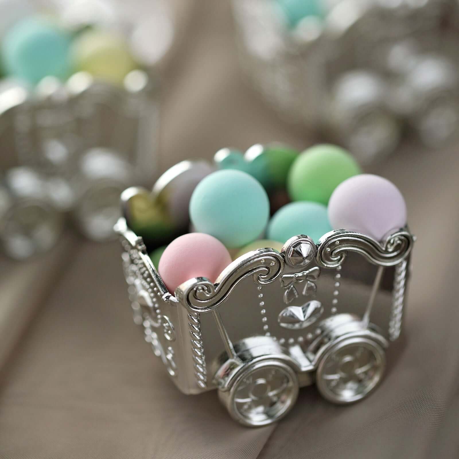 12 Pack 2.5 Silver Mini Chariot Treat Party Favor Boxes, Small Candy Container Gift Boxes