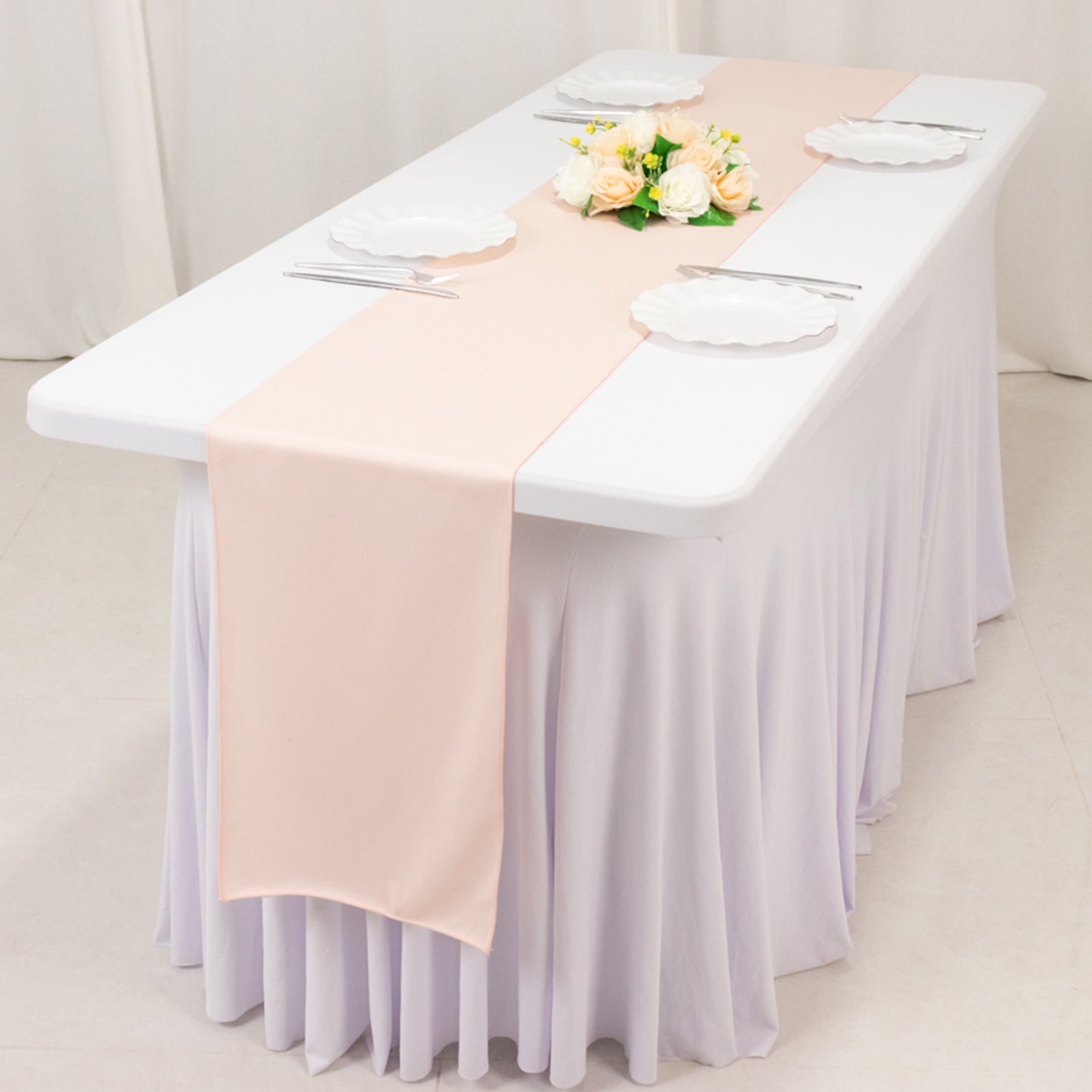 Premium Scuba Polyester 12x108 Table Runner Blush - Wrinkle-Free Table Linen