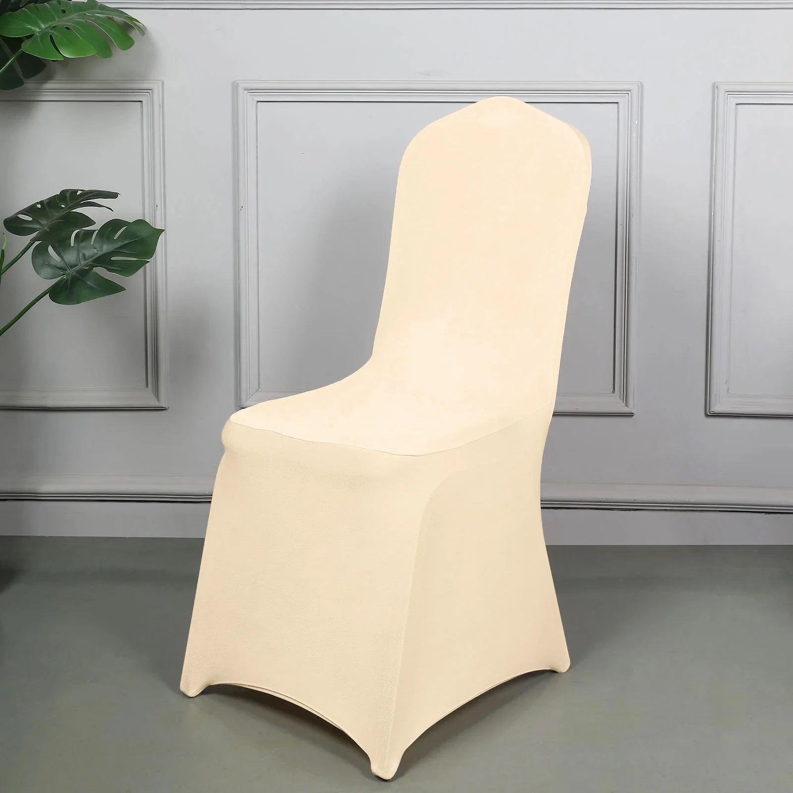 10 Pack Spandex Chair Covers for Banquet Chairs Beige - Durable Reusable Stretch Slip-On Covers