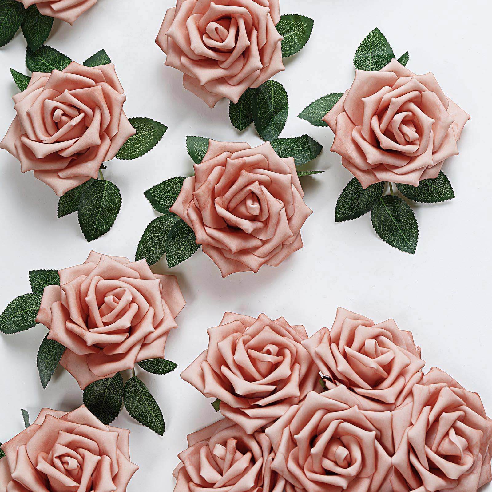 24 Roses 5 Dusty Rose Artificial Foam Flowers With Stem Wire and Leaves