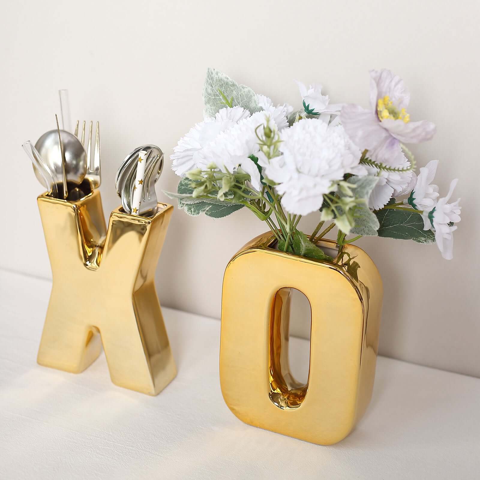 Shiny Ceramic Vase Letter D Gold Plated - Chic Bud Planter Pot for Events & Decor 6