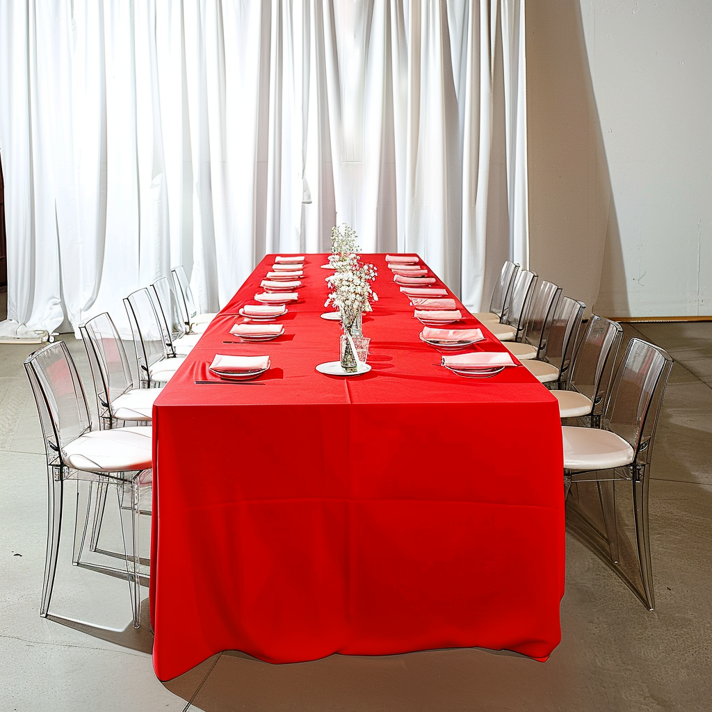 Premium Polyester 8ft Rectangle Tablecloth Red Durable Fitted 220GSM Table Cover