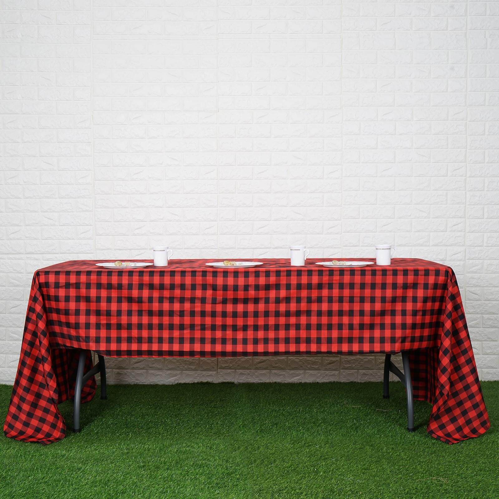 Polyester 60x126 Rectangle Tablecloth Black/Red - Buffalo Plaid Checkered Table Cover