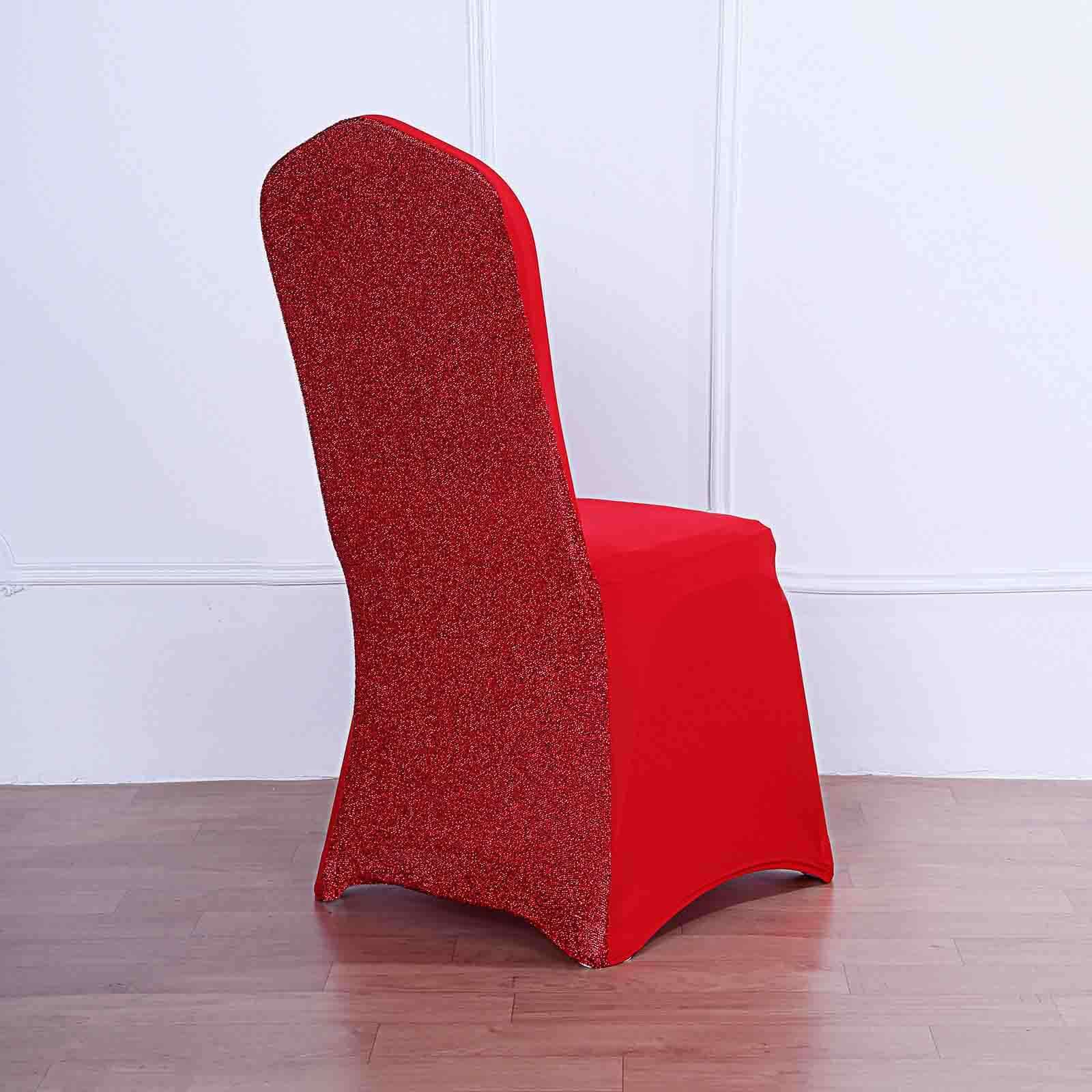 Spandex Chair Cover with Metallic Shimmer Tinsel Back for Banquet Chairs Red - Fitted Slipcover