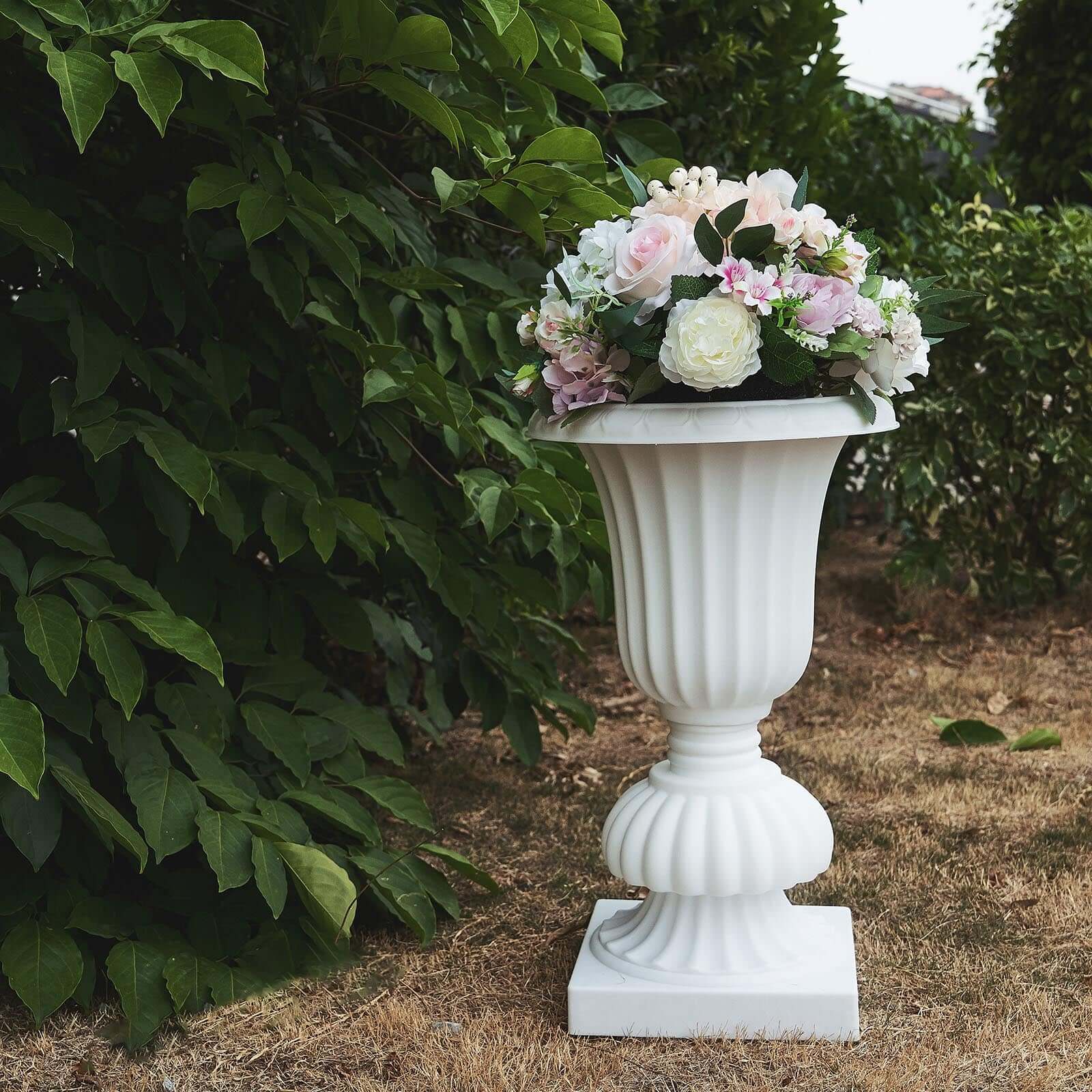 2 Pack 20 White Urn Planter, Floral Pedestal Flower Pot Plant Stand - PVC