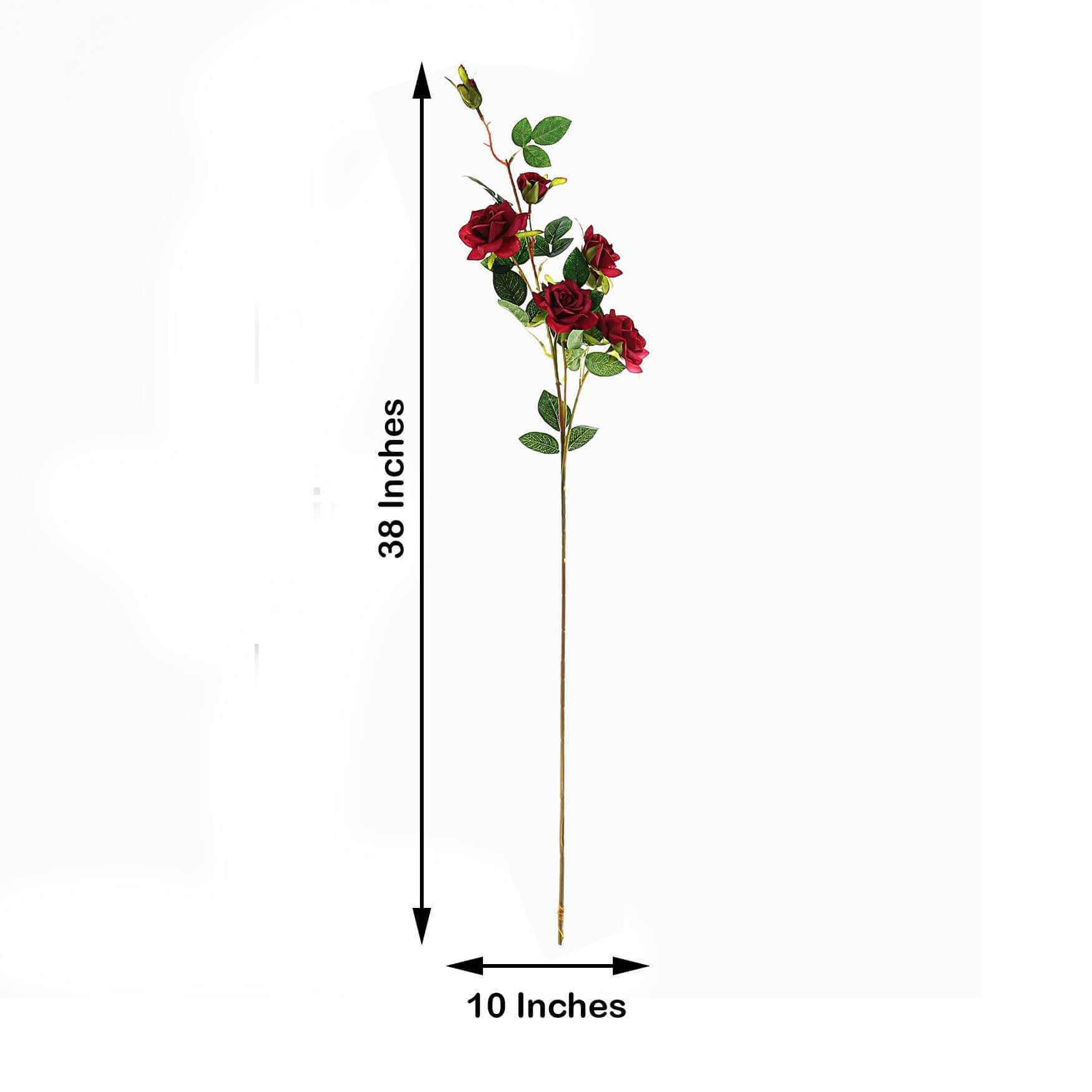 2 Stems 38 Tall Artificial Red Rose Bouquet, Realistic Silk Flower Arrangements